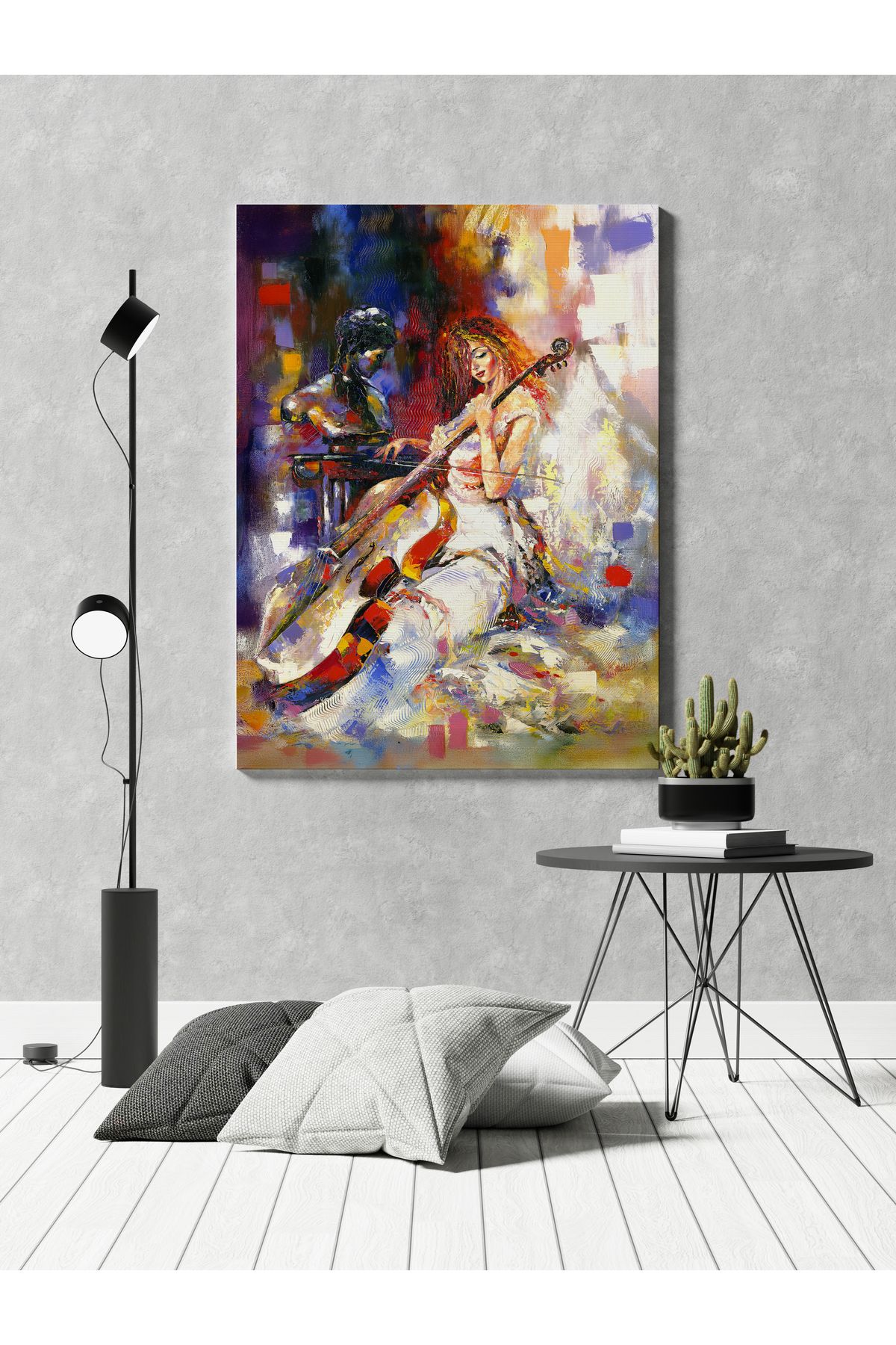 titer %100 Pamuklu Kanvas Tablo - Çello Çalan Kız UV Baskı Poster (2,5x2,5 cm, Fırınlanmış Şase)