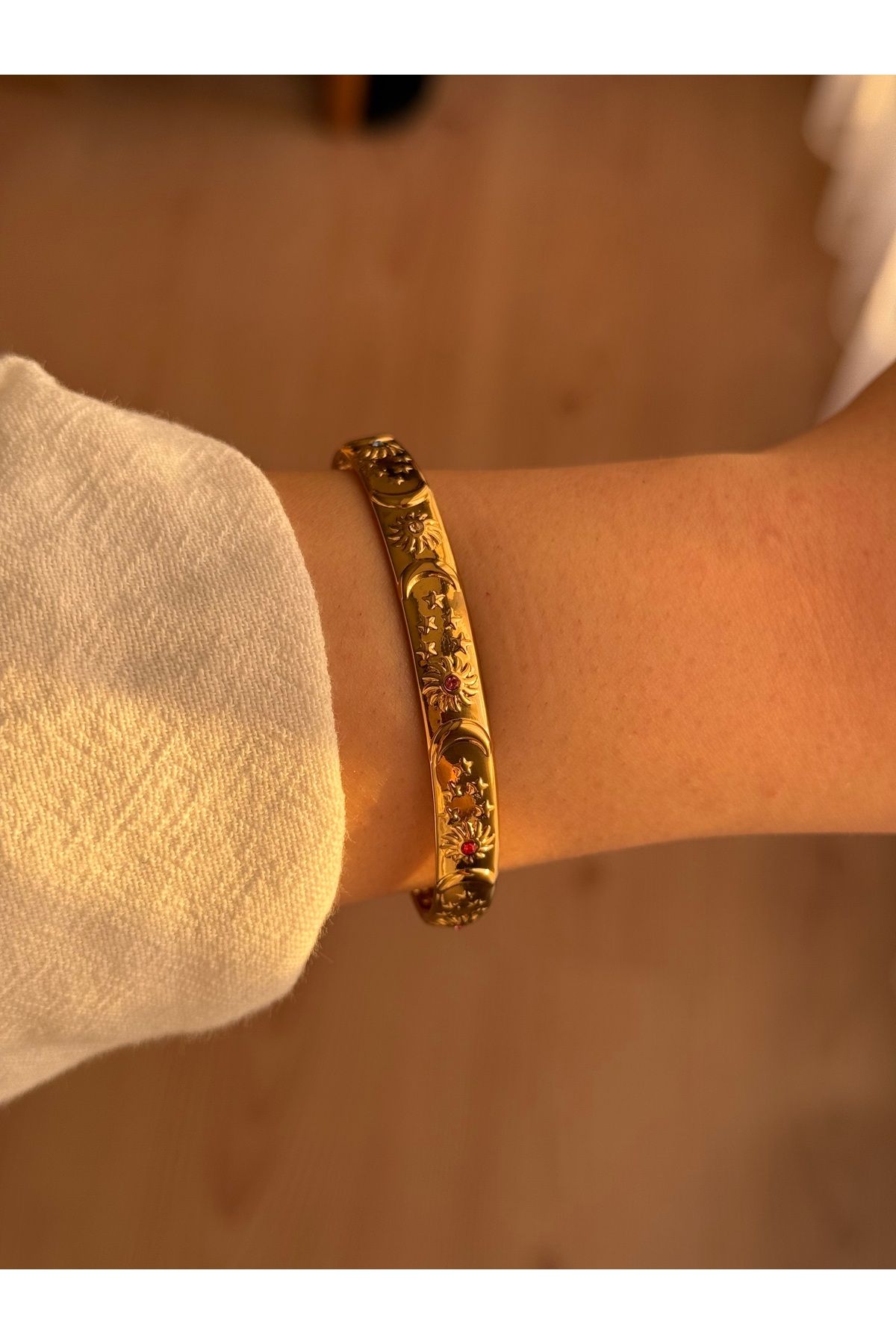 Vola Collection Renkli Taşlı Güneş ve Ay Motif Çelik Bileklik