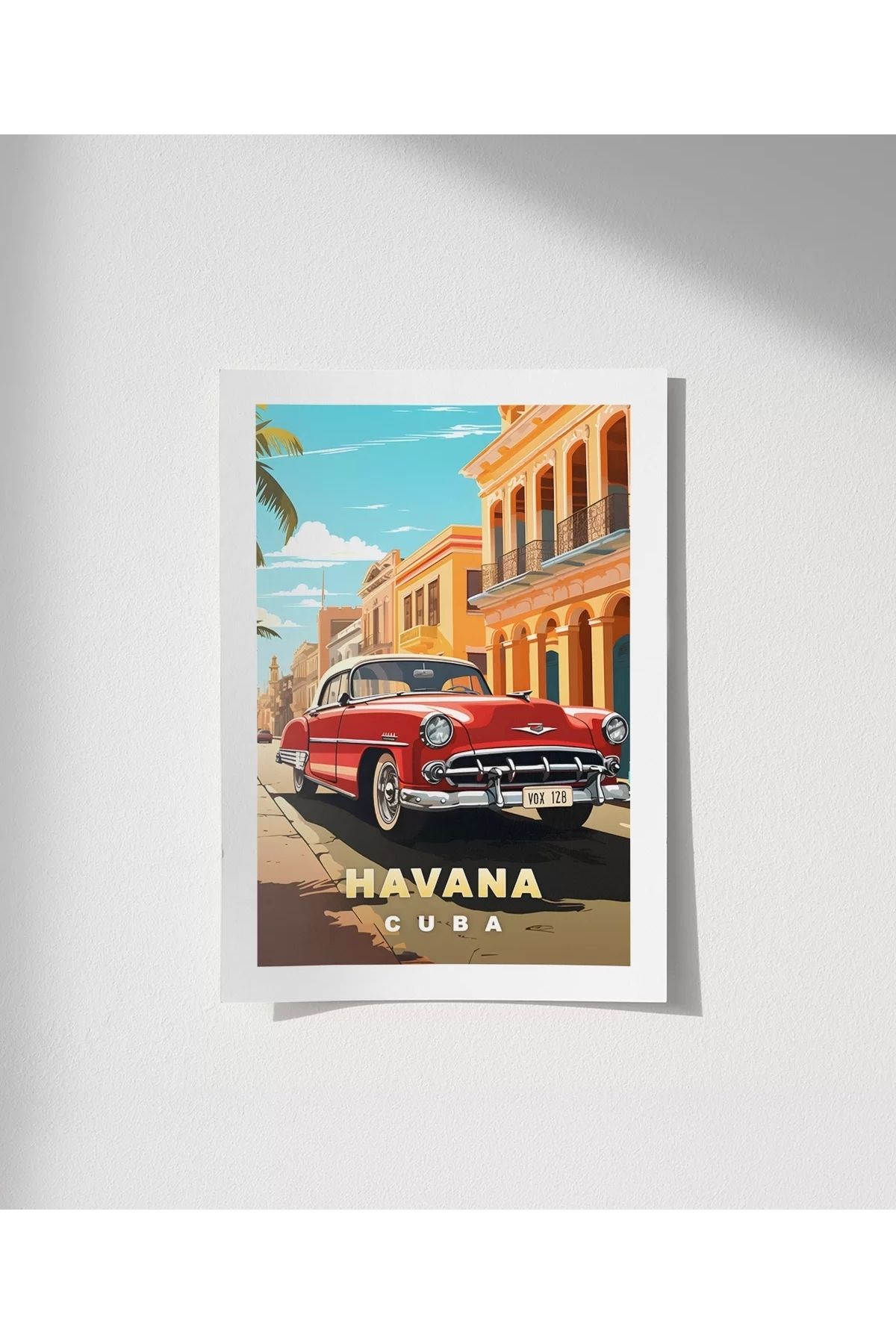 VOGLOO Çerçevesiz Poster Havana Sokaklarında Klasik Bir Araba