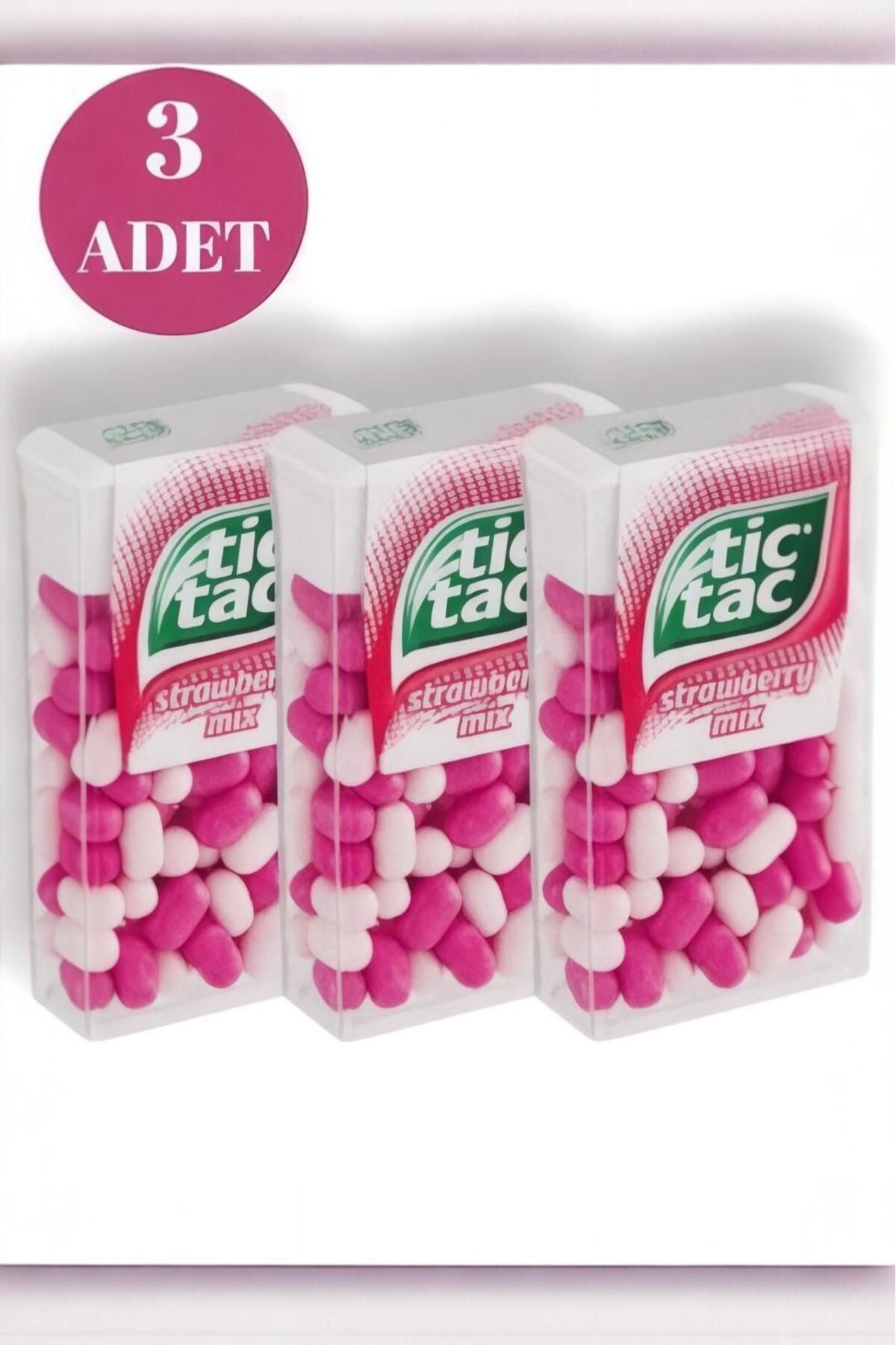 Tic Tac Çilek Aromalı Şeker 18 Gr x 3’lü Fırsat Paketi | Nefes Ferahlatan Mini Draje Şeker