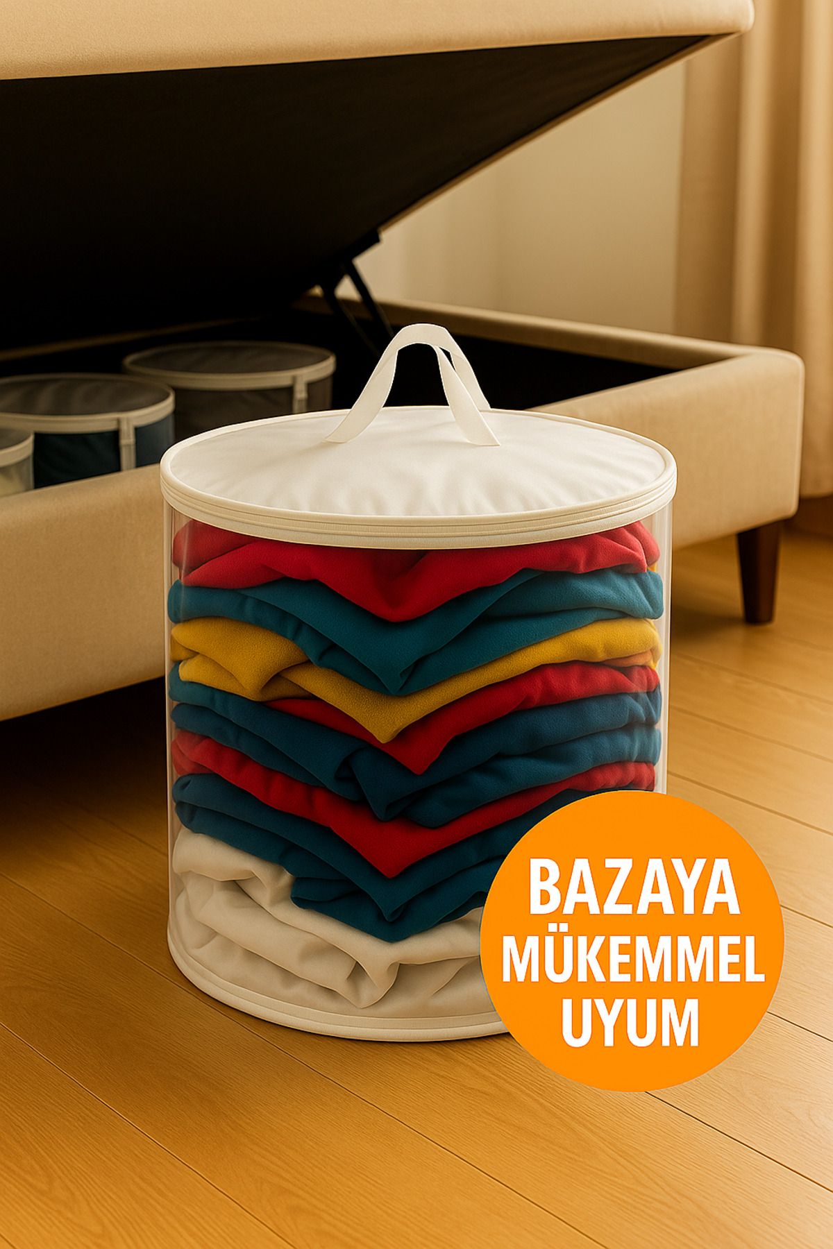 HİG HOME-50X40 Transparent Cylinder Trash Can – Large Size, with Lid and Carrying Handle 3