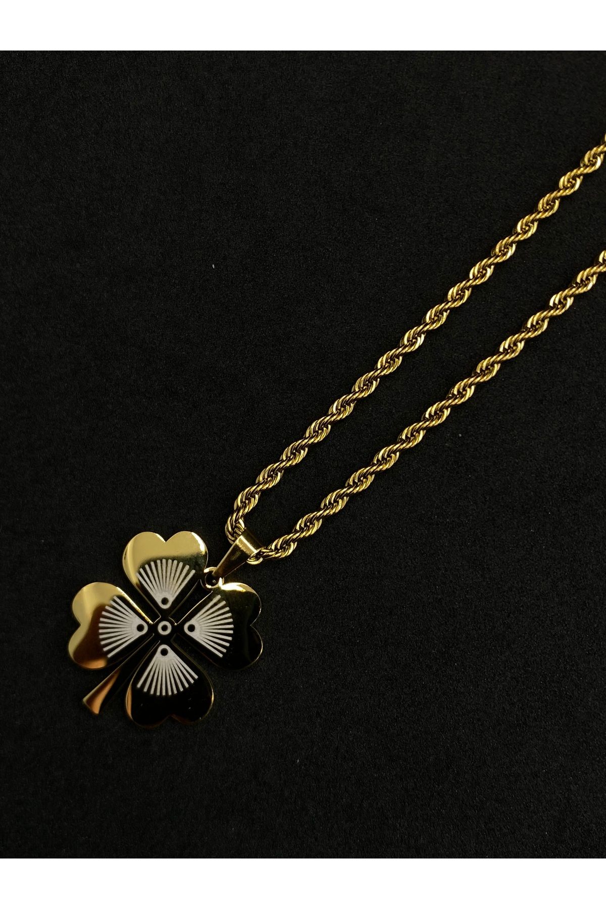 Jiji Jewelery Yonca Model Burgu Zincir Altın Renk Paslanmaz Çelik Kolye 58 cm