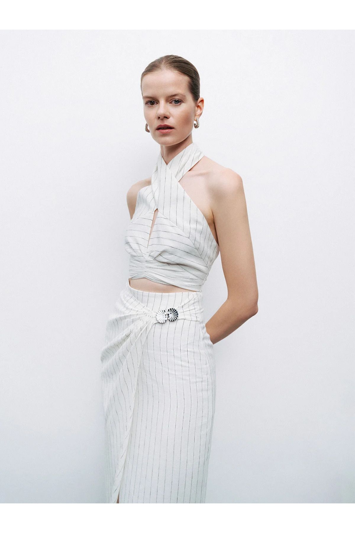 Nocturne Kadın Boyundan Bağlamalı Beli Lastikli Crop Ekru Crop N25YN15195-VARYANT