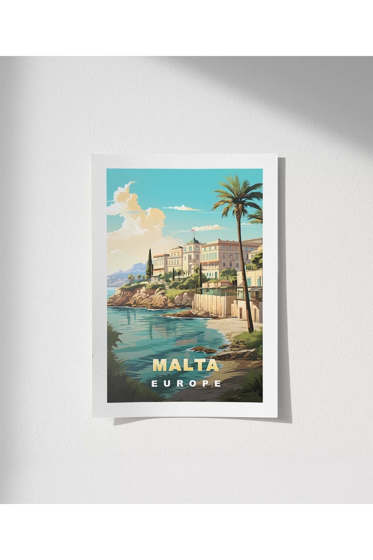 VOGLOO Çerçevesiz Poster Malta Sahil Manzarası ve Akdeniz Huzuru