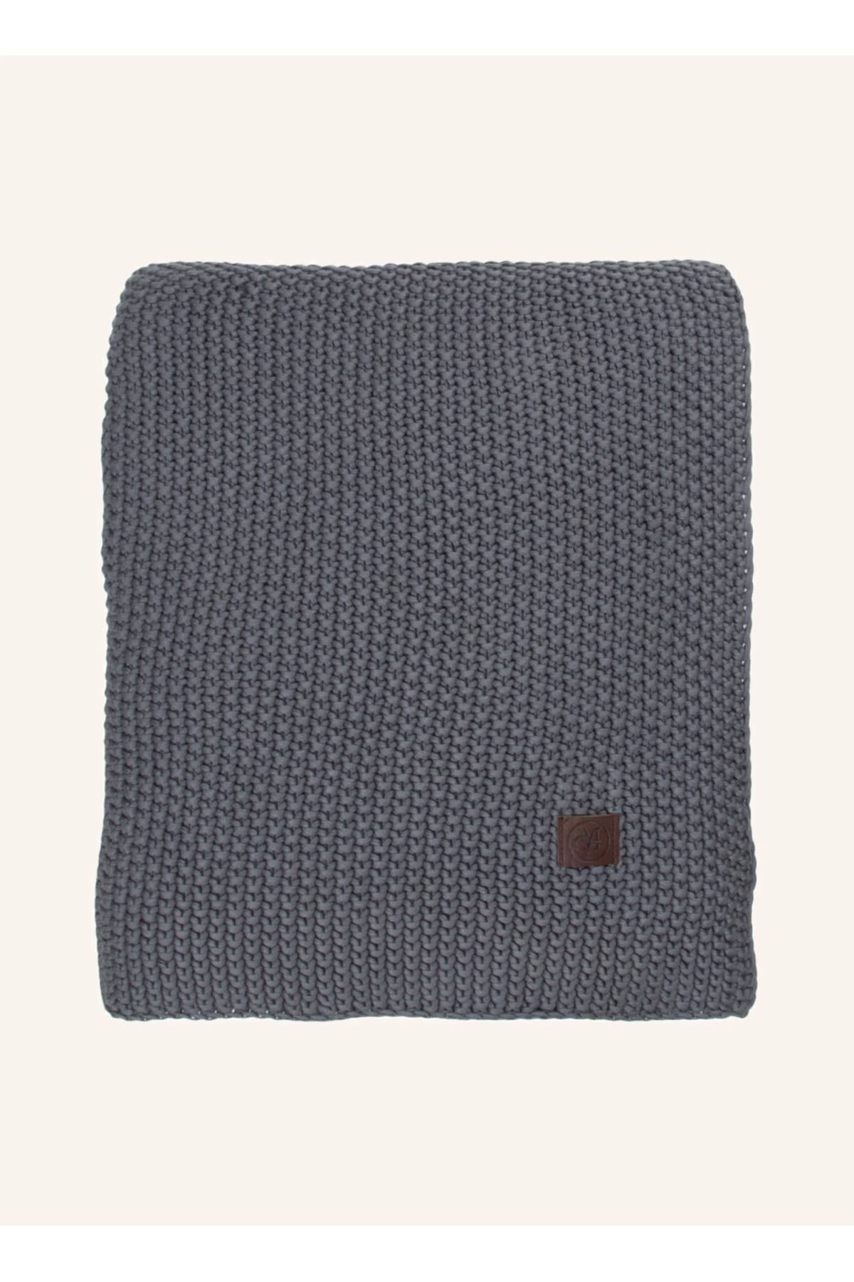 Marc O'Polo Nordic Knit Pamuk Battaniye 130x170 cm Deri Detaylı Kalın Örgü Tasarım