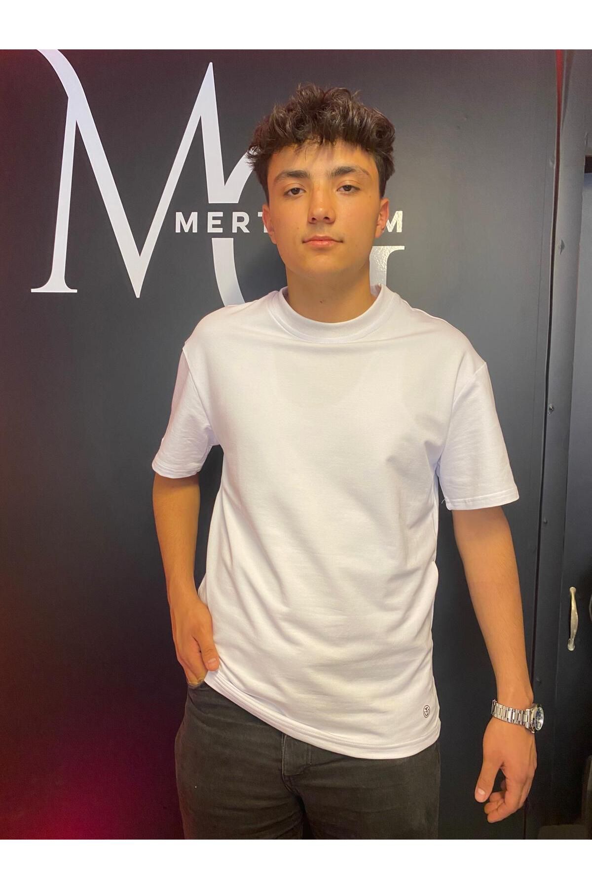 OGUŞ Beyaz Oversize T-shirt 2 İplik