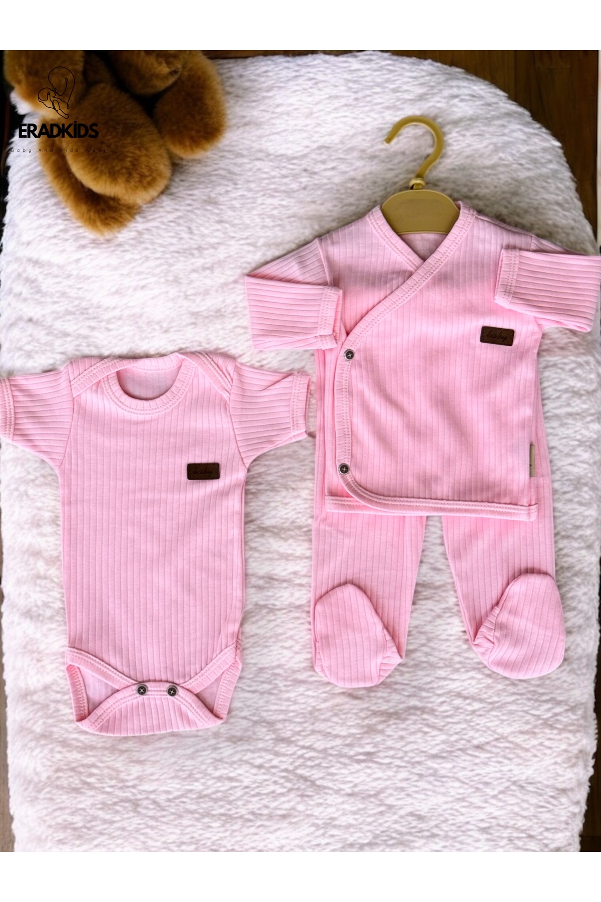 eradkids 7'li Kız Bebek Pamuklu Hastane Çıkış Seti / Yenidoğan Kız Bebek Kıyafeti/ Kız Bebek Hediyesi fotoğrafı 2 (önizleme)