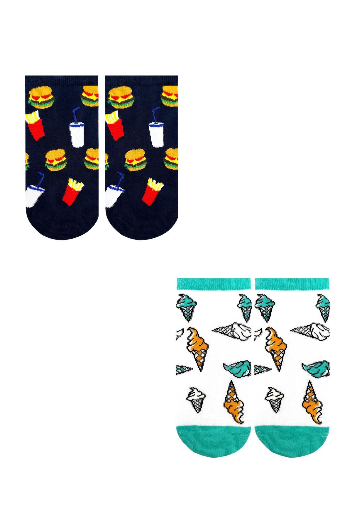 CARNAVAL SOCKS-Box of 10 Food and Fast Food Patterned Colorful Booties Socks 3