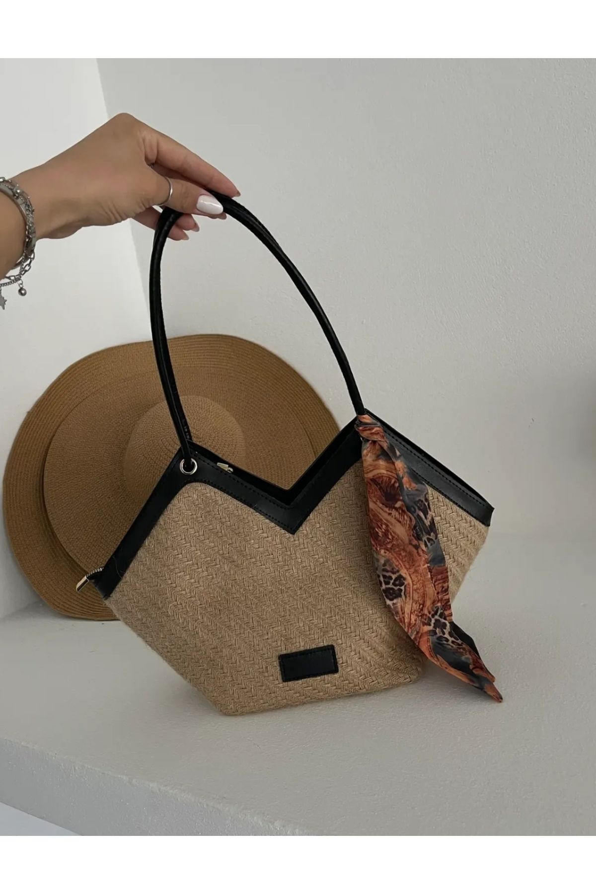 GÜLÇEM butik Pera Hasır Omuz Çantası Siyah