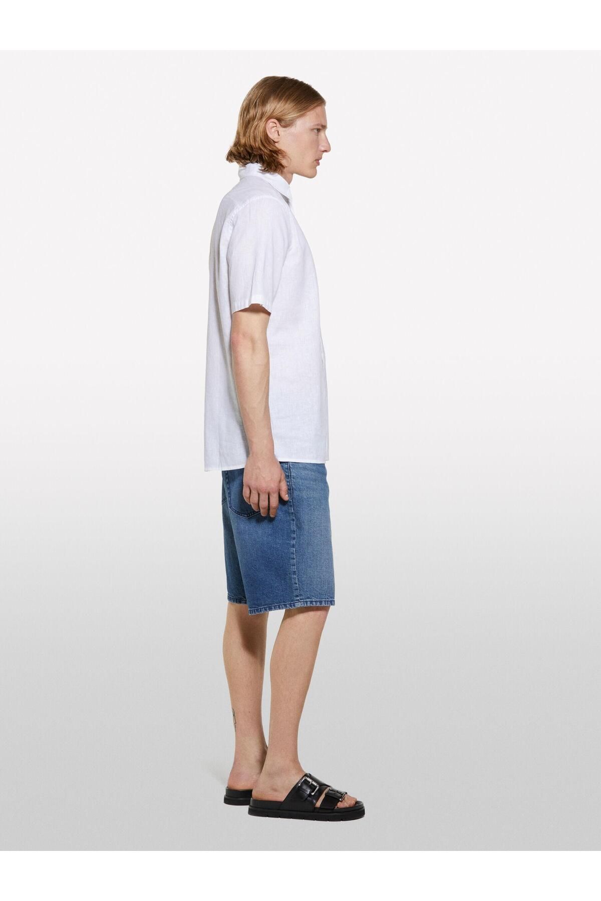 Sisley %100 Pamuk Orta Bel Regular Fit Denim Şort Erkek Mavi Denim Şort - 325P4MCPS9019