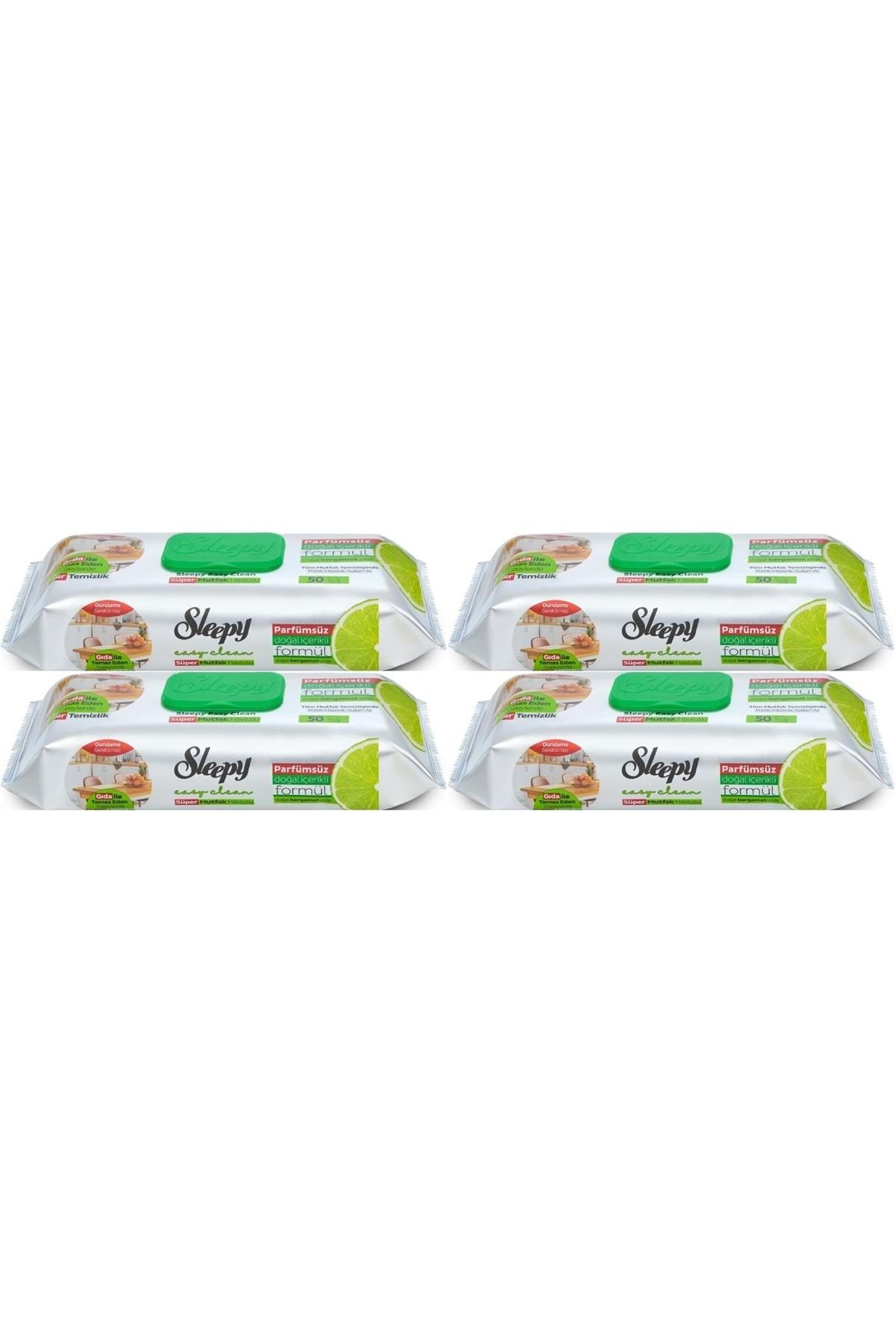 Sleepy Easy Clean Yüzey Temizlik Mutfak Havlusu -Mendili 50 Yaprak Bergomot Yağlı (4Lü Set) 200Yprk