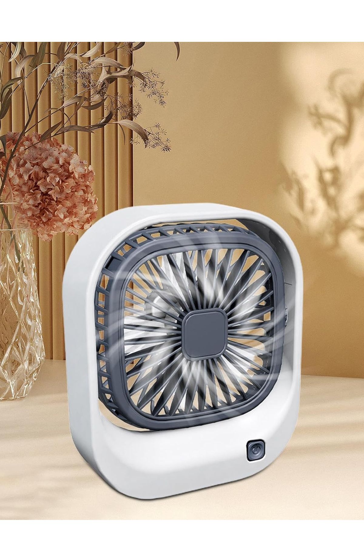 The Wlue Şarjlı Masaüstü Vantilatör / 3 Kademe Hız Ayarlı Mini Fan / Araç İçi Fan