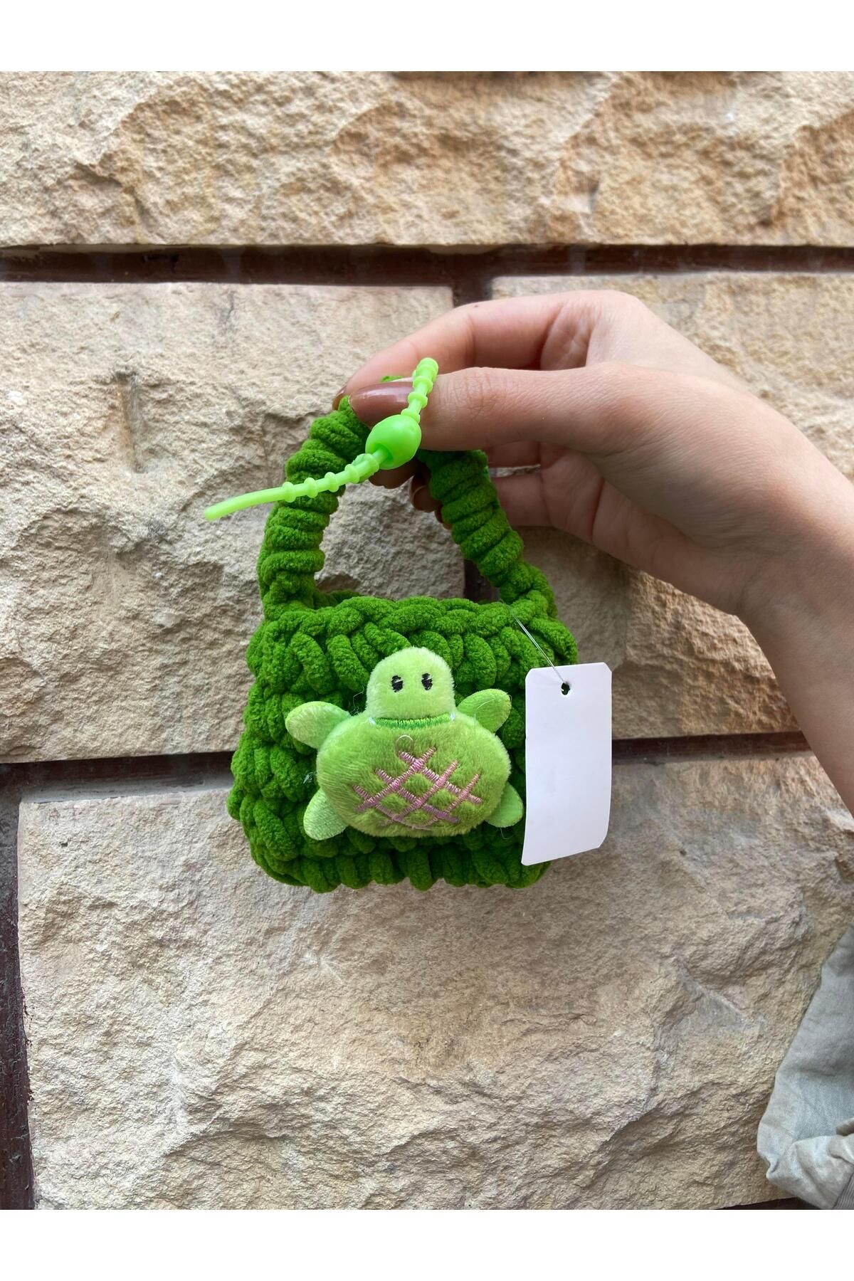Piraye Gift Sevimli Kaplumbağa Örgü Bozuk Para Cüzdanı Peluş Anahtarlık
