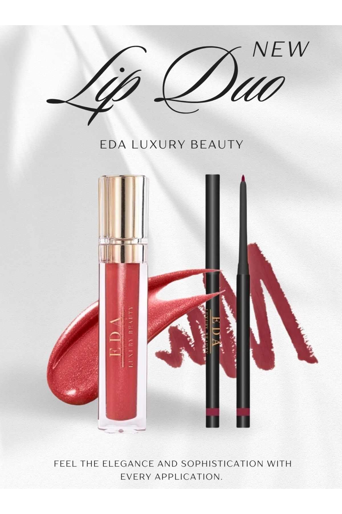 EDA LUXURY BEAUTY 2'li Özel Kırmızı Şeftali Dudak Parlatıcısı ve Dudak Kalemi Lüks Parlak Işıltılı Vegan Lip Duo Set