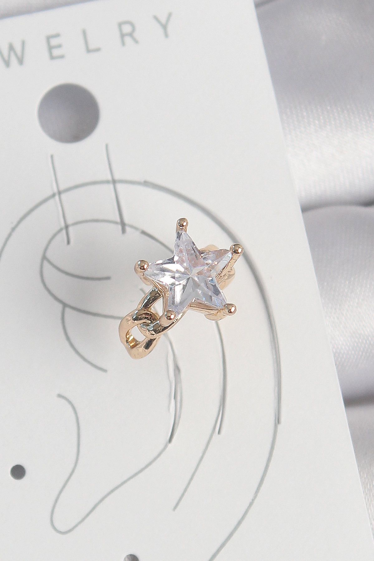 lumossia Pirinç Gold Renk Zirkon Taşlı Yıldız Model Kadın Kıkırdak Küpe
