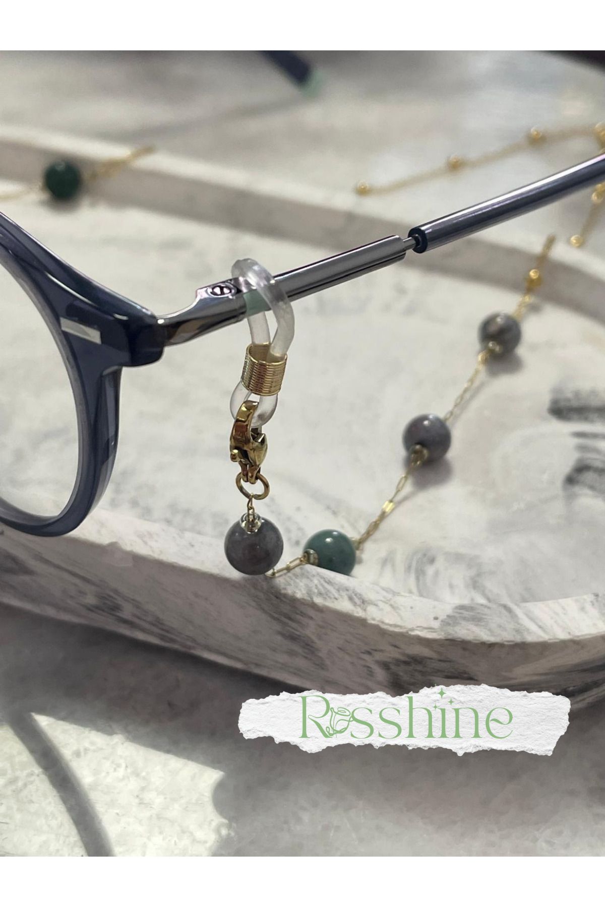 rosshine Gold Zincir Gri Top Detay Gözlük Askısı