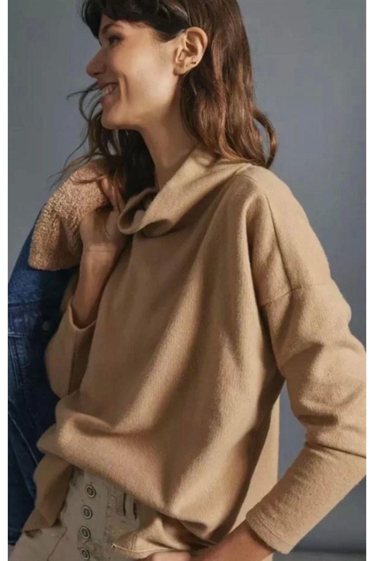Lale Moda Balıkçı Yaka Fitilli Oversıze Kadın Tunik