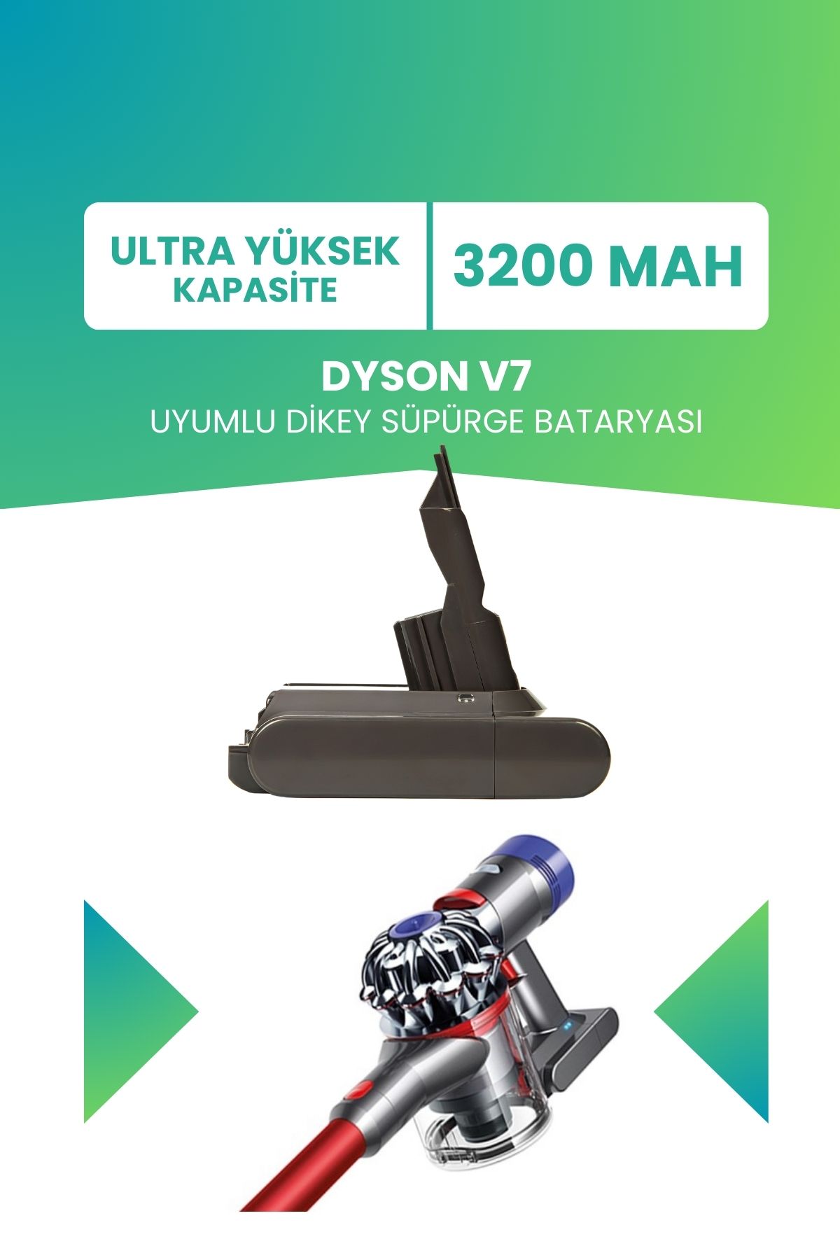 ELECTROLL Dyson V7 Uyumlu Batarya SV11 (ULTRA YÜKSEK KAPASİTE) 21.6 V 3200mah Dikey Süpürge Bataryası