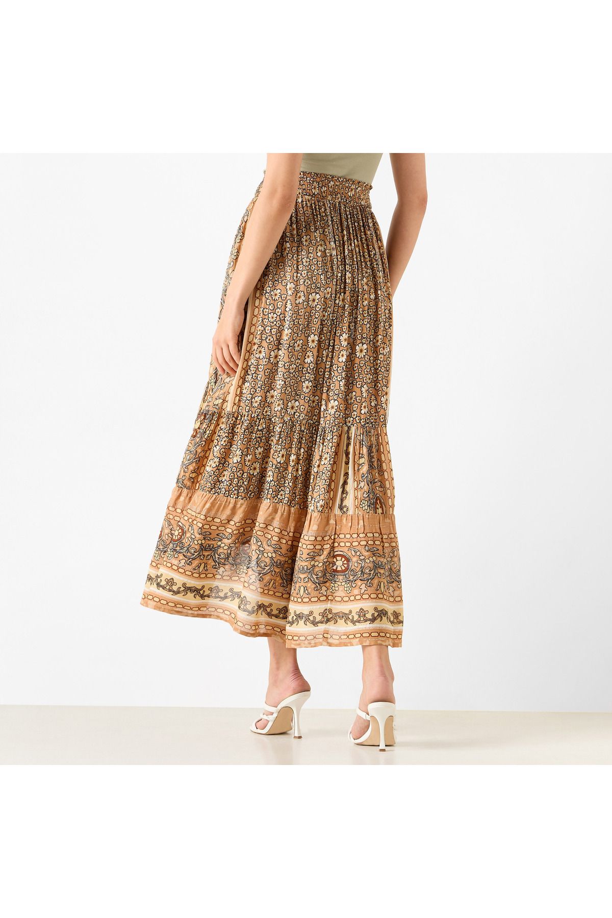 FAV-All-Over Print Midi Skirt with Drawstring Closure and Asymmetrical Hemline 3