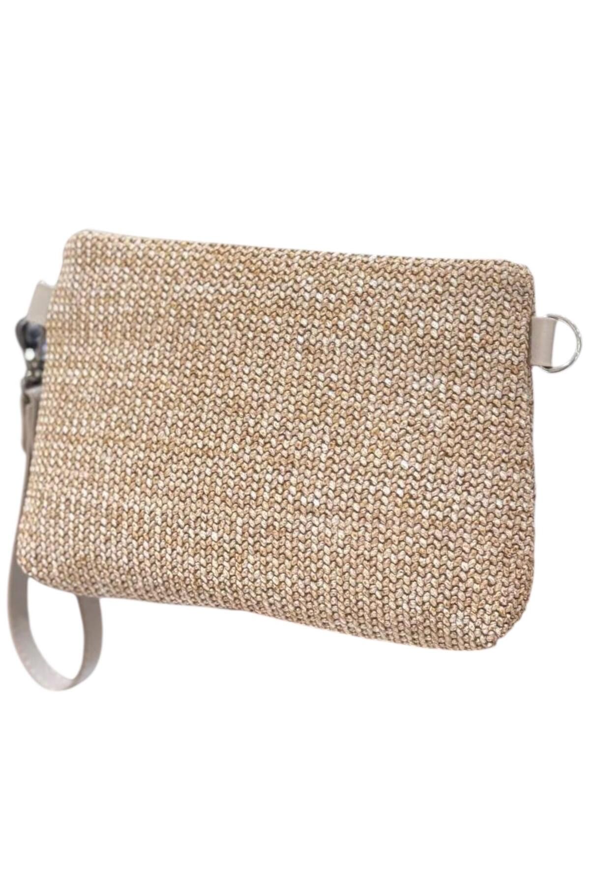 larosee Hasır Model Fermuarlı Kadın Portföy Clutch El Çantası Yazlık Çanta Bilek Askılı Çanta