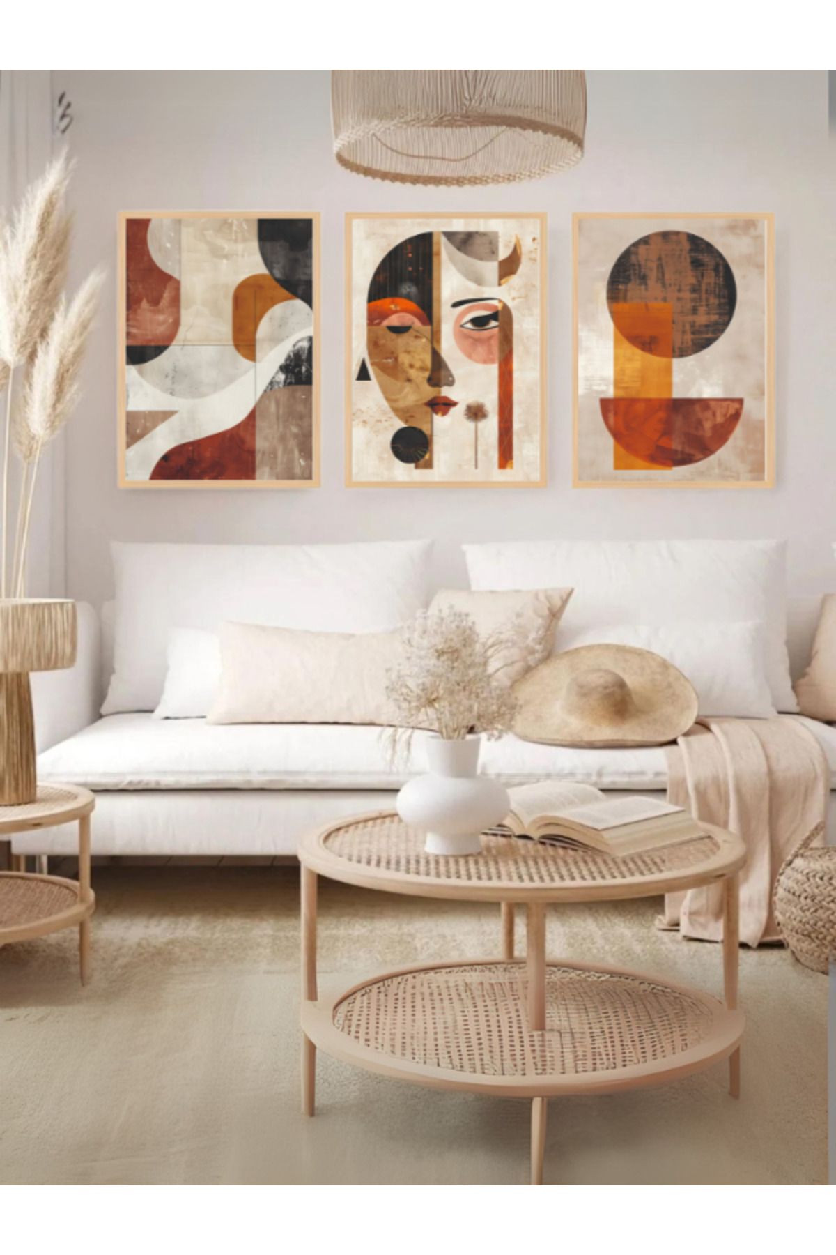 Tuba Decor 3 Parça Ahşap Çerçeve Görünümlü MDF Poster Tablo Seti