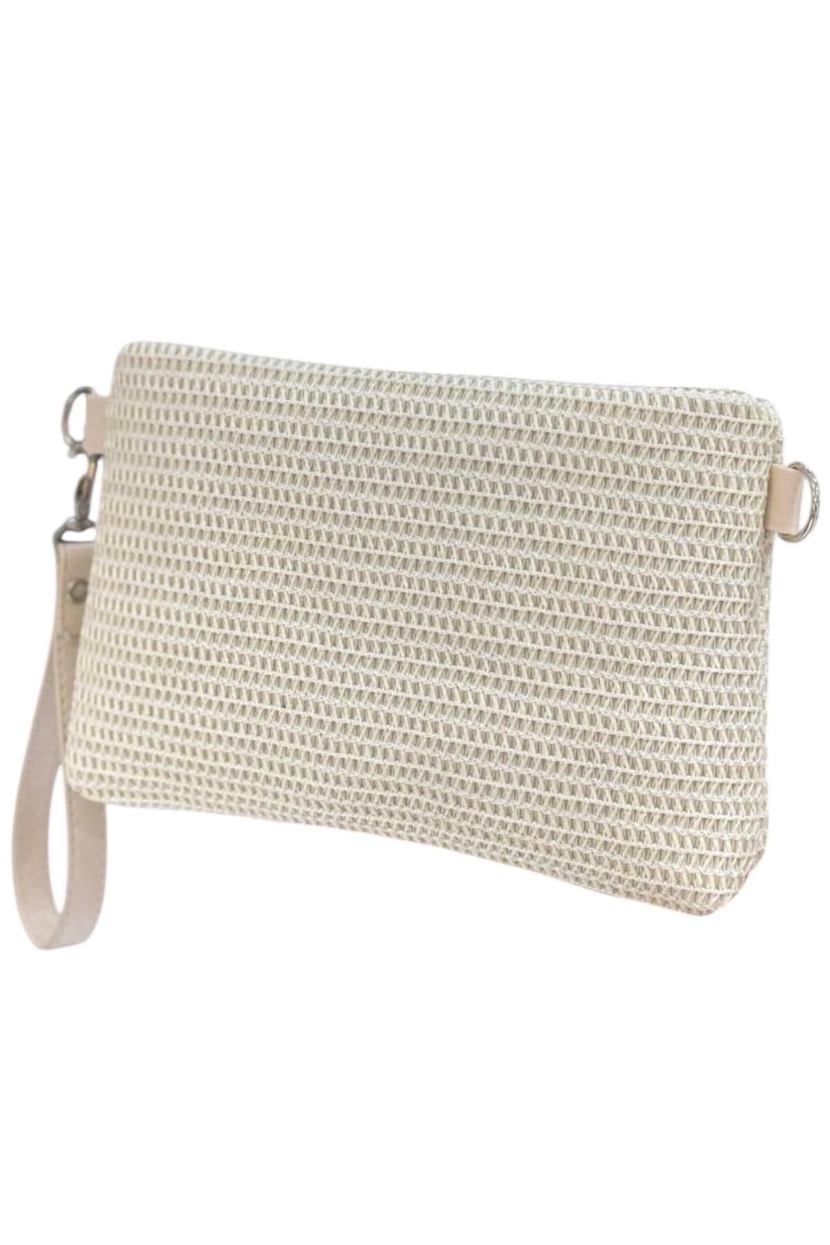 larosee Hasır Model Fermuarlı Kadın Portföy Clutch El Çantası Yazlık Çanta Bilek Askılı Çanta