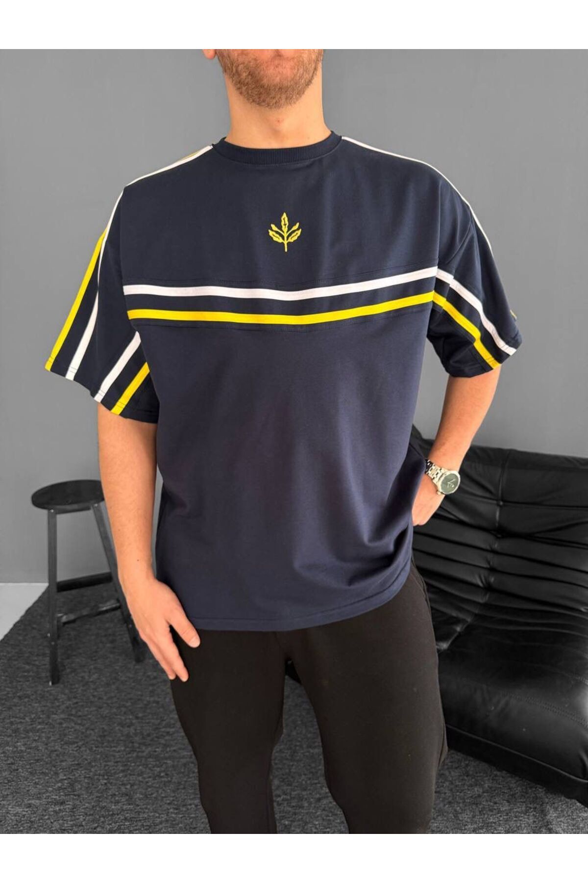 NOYA BUTİK Çizgili Oversize Tişört