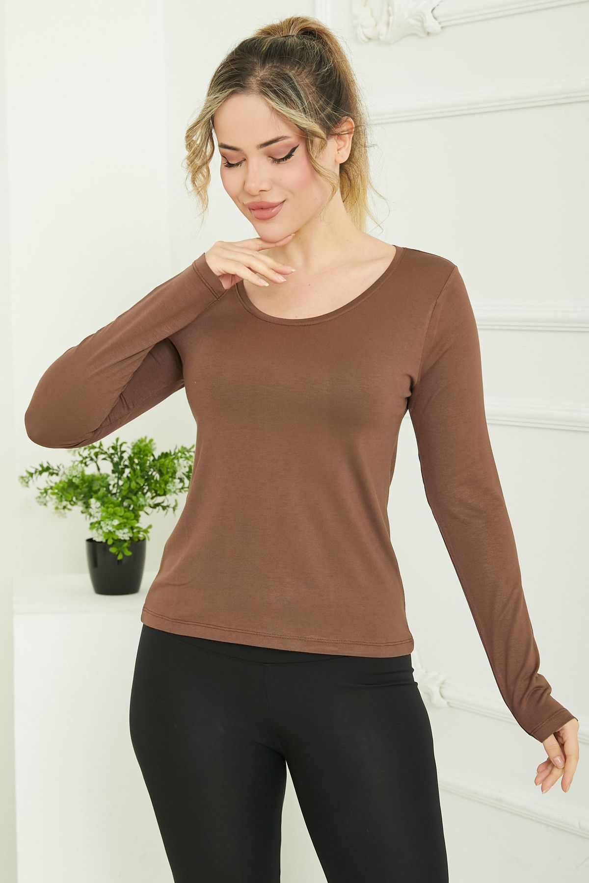 TOFİSA Oval Yaka Badi Kahve - 26828