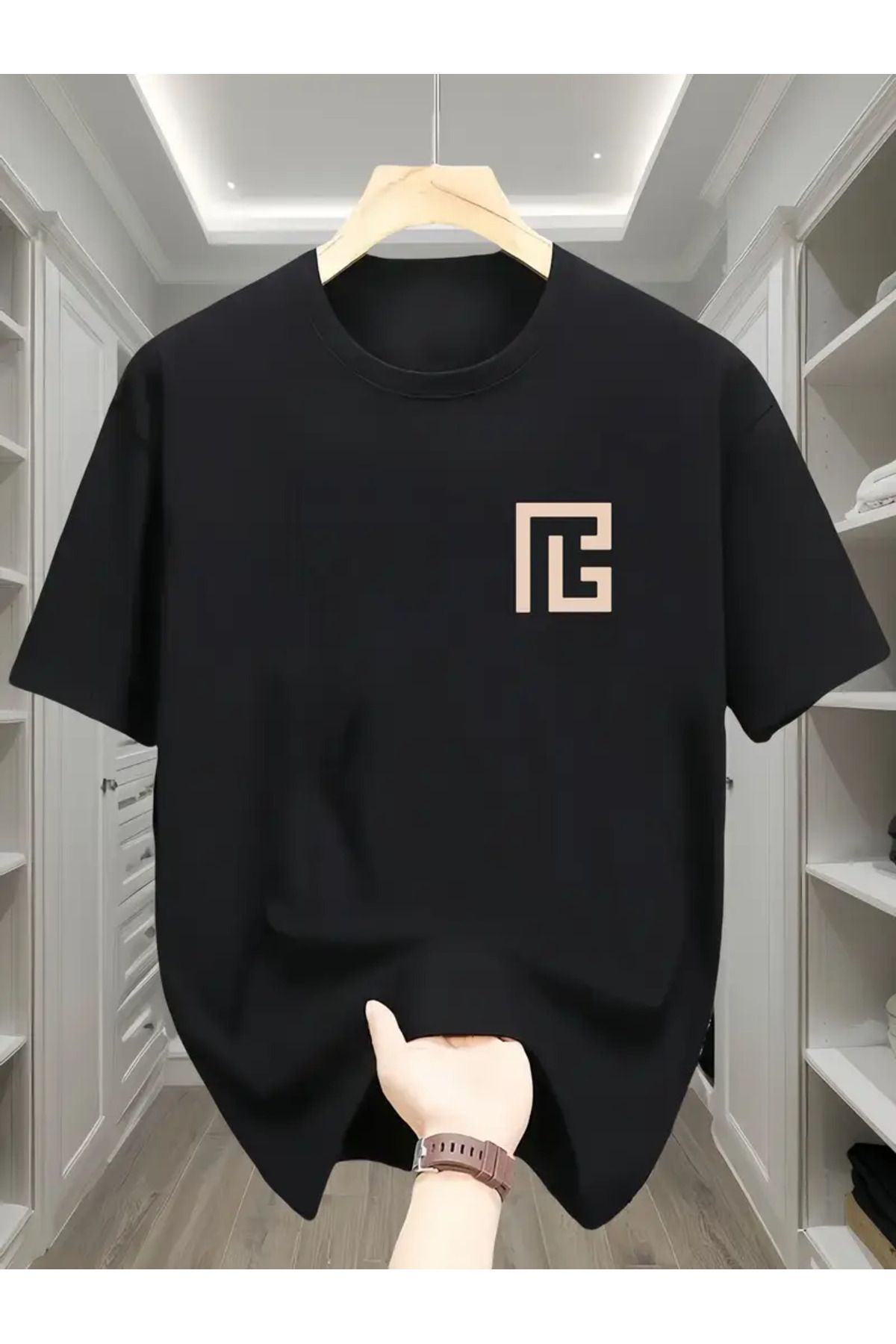 İnazuma Outdoors Unisex Oversize Baskılı Pamuklu Bisiklet Yaka Kısa Kollu SİYAH T-shirt Kare G
