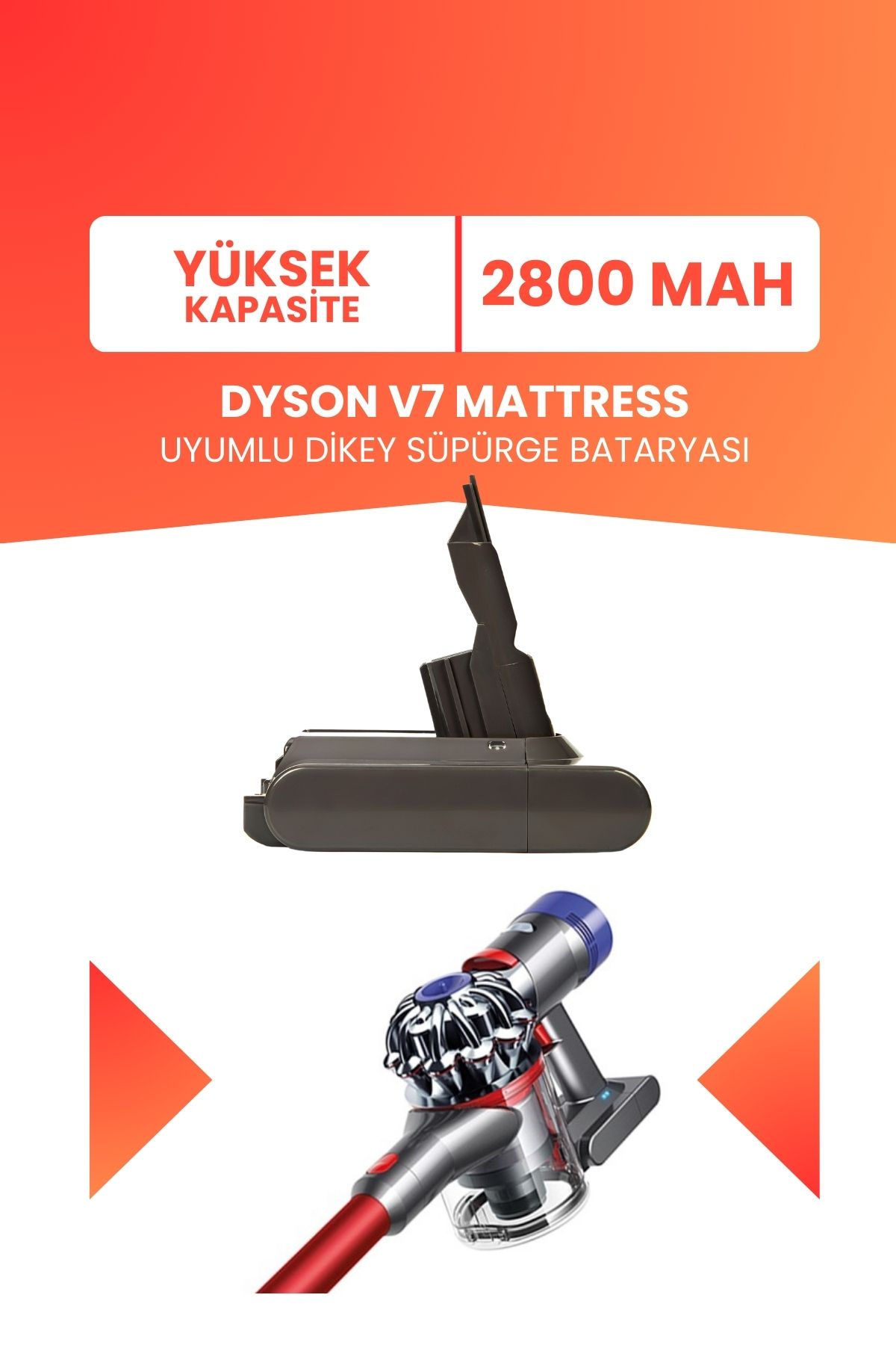 ELECTROLL Dyson V7 Mattress Uyumlu Batarya (YÜKSEK KAPASİTE) 21.6 V 2800mah Dikey Süpürge Bataryası