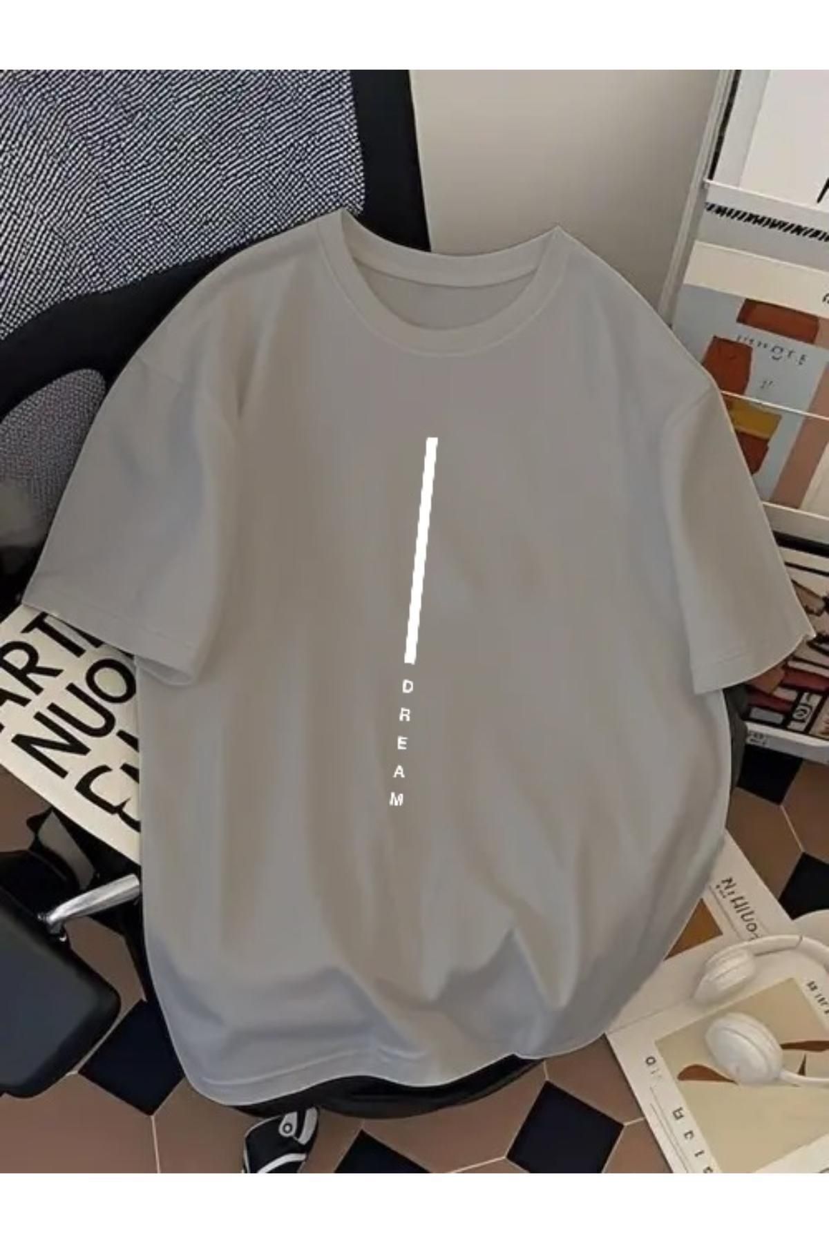 EQİ Dream Beyaz Çizgi Baskılı Oversize T-Shirt