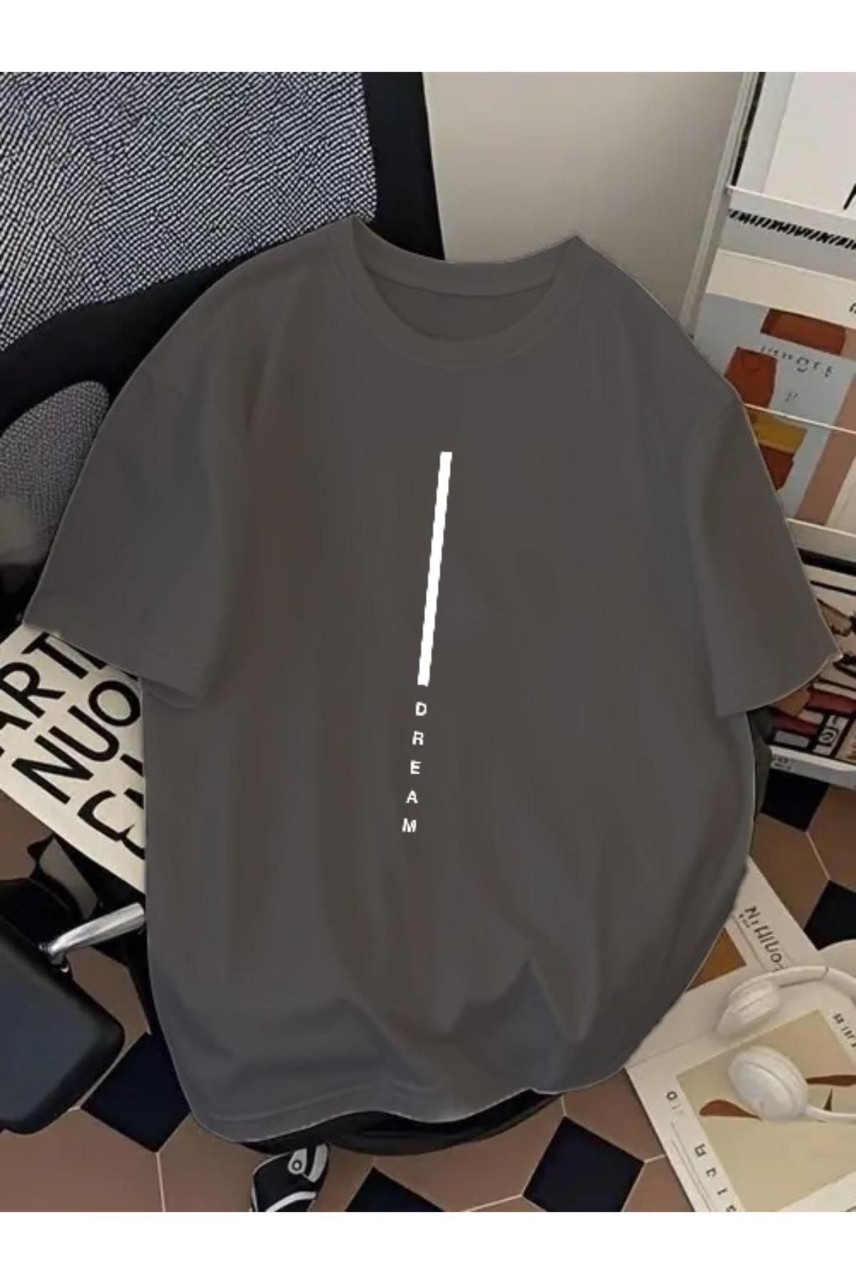 EQİ Dream Beyaz Çizgi Baskılı Oversize T-Shirt