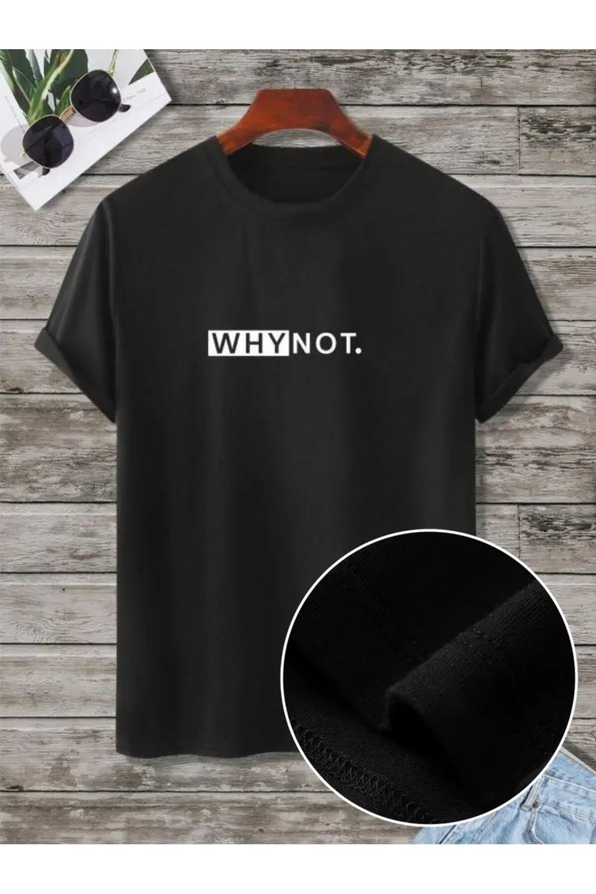 İnazuma Outdoors Unisex Oversize Baskılı Pamuklu Bisiklet Yaka Kısa Kollu SİYAH T-shirt Whay Not