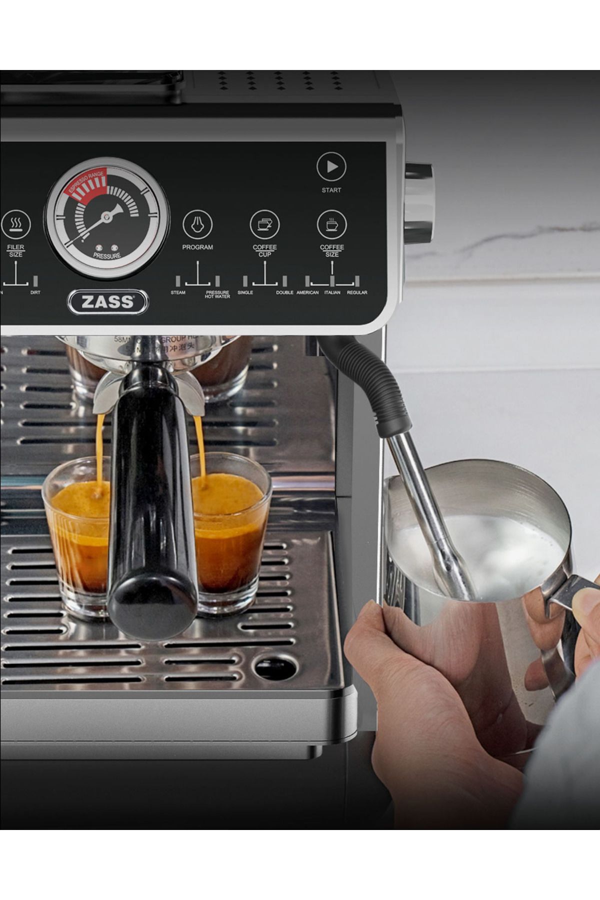 Zass-Semi-professional espresso coffee machine ZASS Pro Line ZEM 11, 2800W Touch LED display 20 bar 2.7 L 9