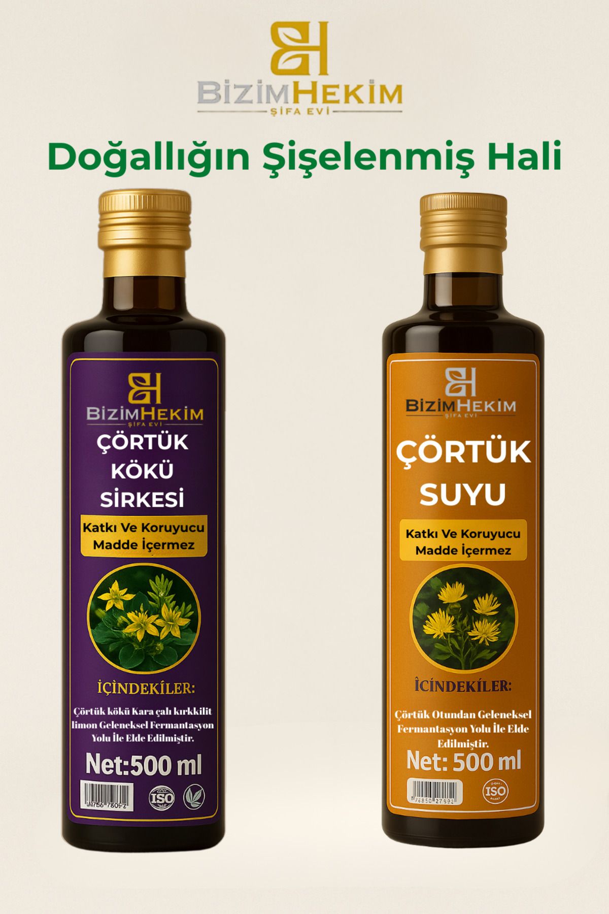 BİZİMHEKİM Bitkisel Çörtük Sirkesi & Çörtük Suyu 500 ml–Fermente Destek-Vücut Arınmasına Yardımcı İkili Paket