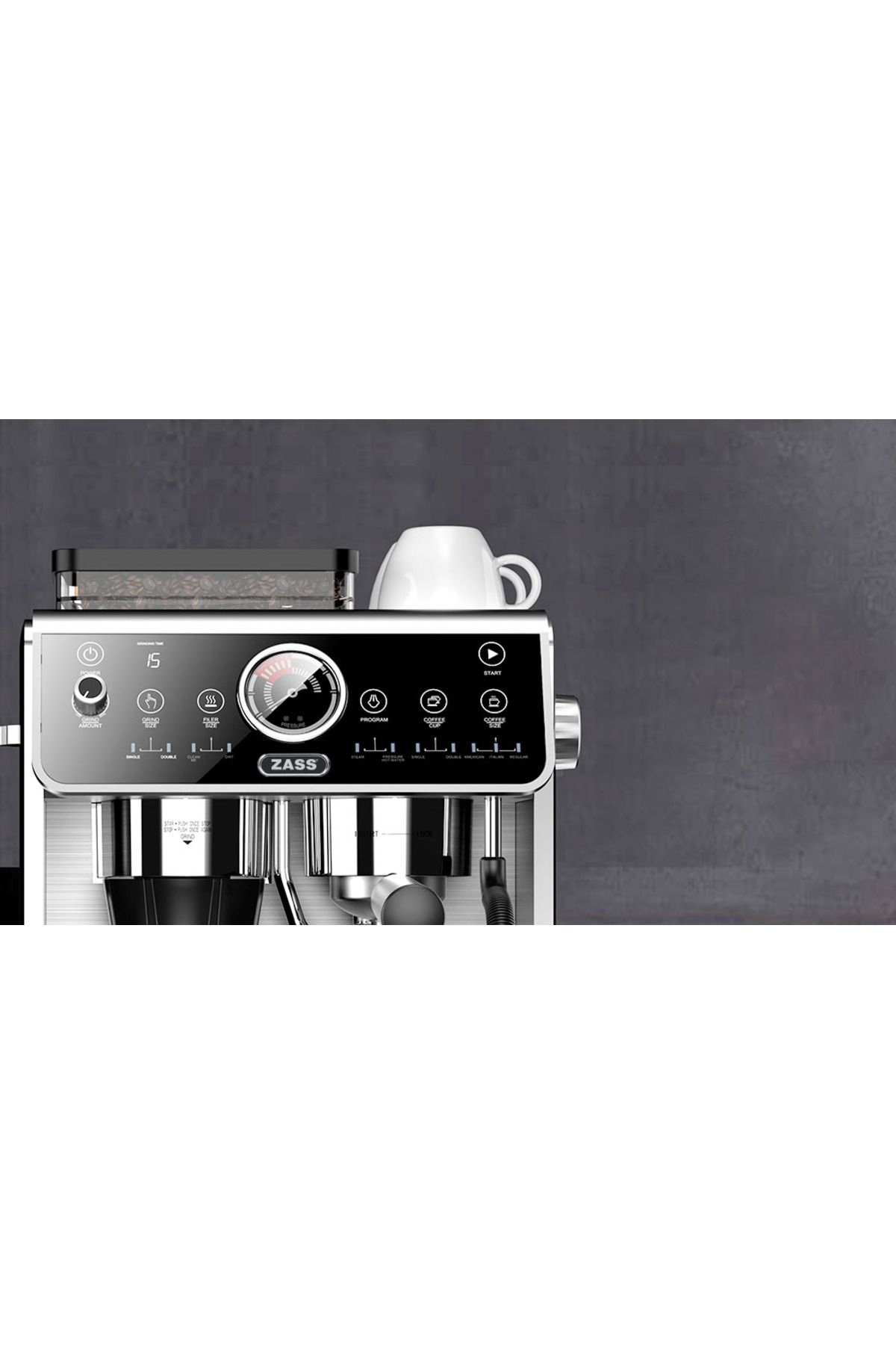 Zass-Semi-professional espresso coffee machine ZASS Pro Line ZEM 11, 2800W Touch LED display 20 bar 2.7 L 6