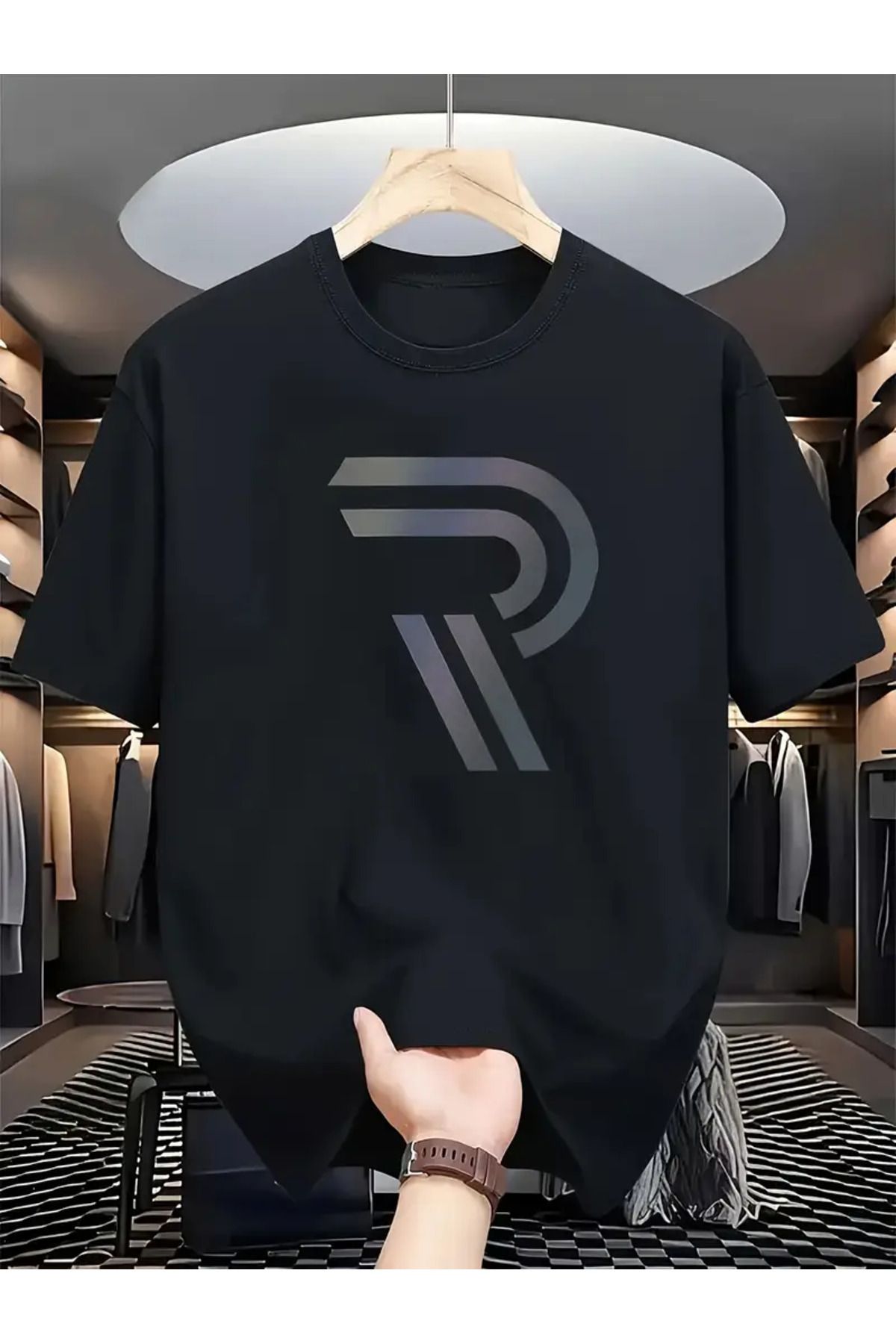 İnazuma Outdoors Unisex Oversize Baskılı Pamuklu Bisiklet Yaka Kısa Kollu SİYAH T-shirt R