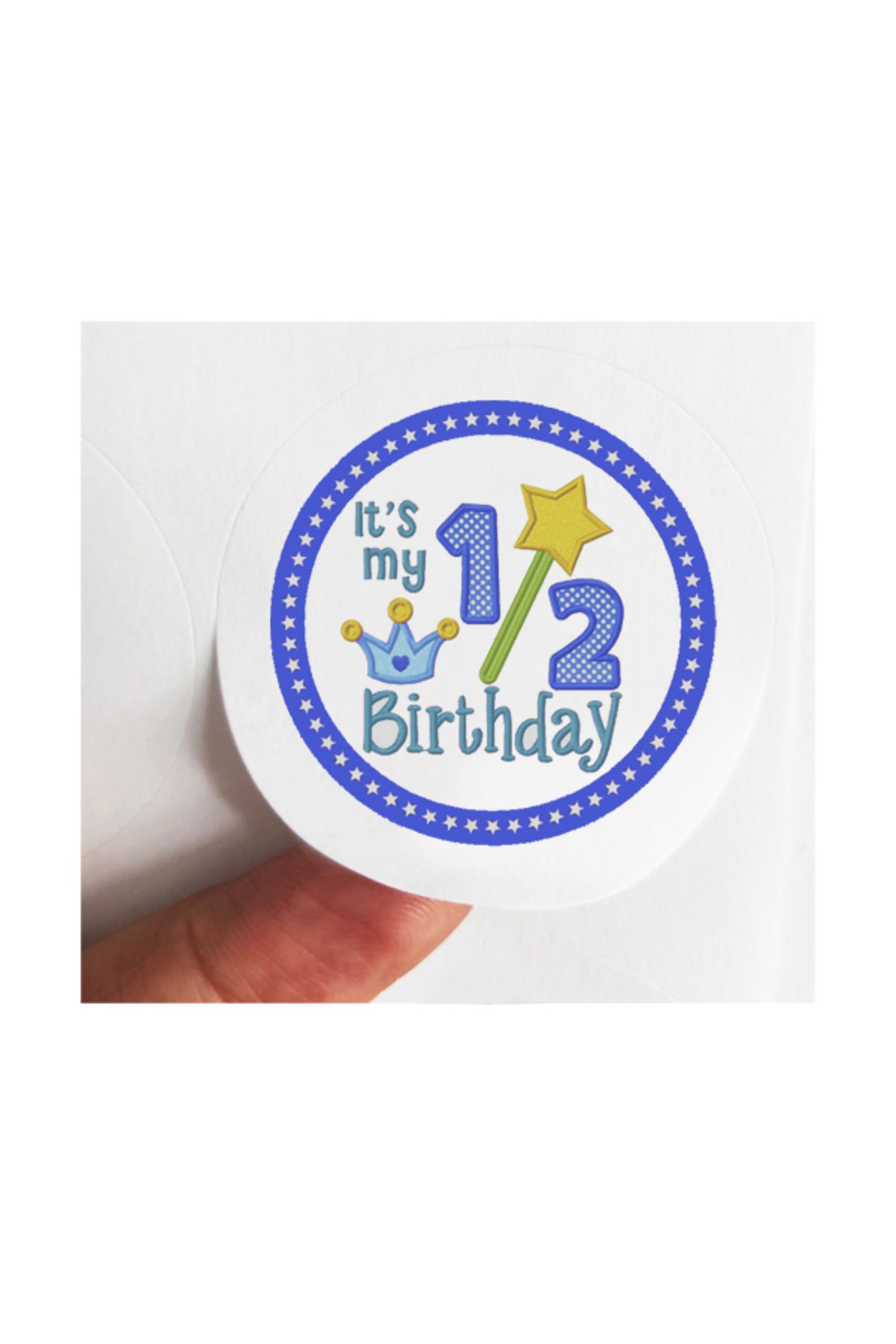 Aysun Bayhan Konsept 24 Adet 4 Cm Mavi Half Birthdah Baskılı Mat Etiket Sticker - Yarım Yaş Doğum Günü
