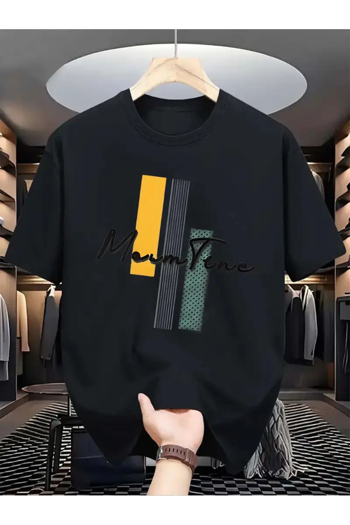 İnazuma Outdoors Unisex Oversize Baskılı Pamuklu Bisiklet Yaka Kısa Kollu SİYAH T-shirt Mewn Tune