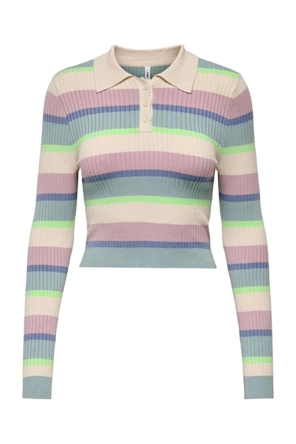 Lale Moda 15340979 Polo Yaka Crop Kadın Kazak