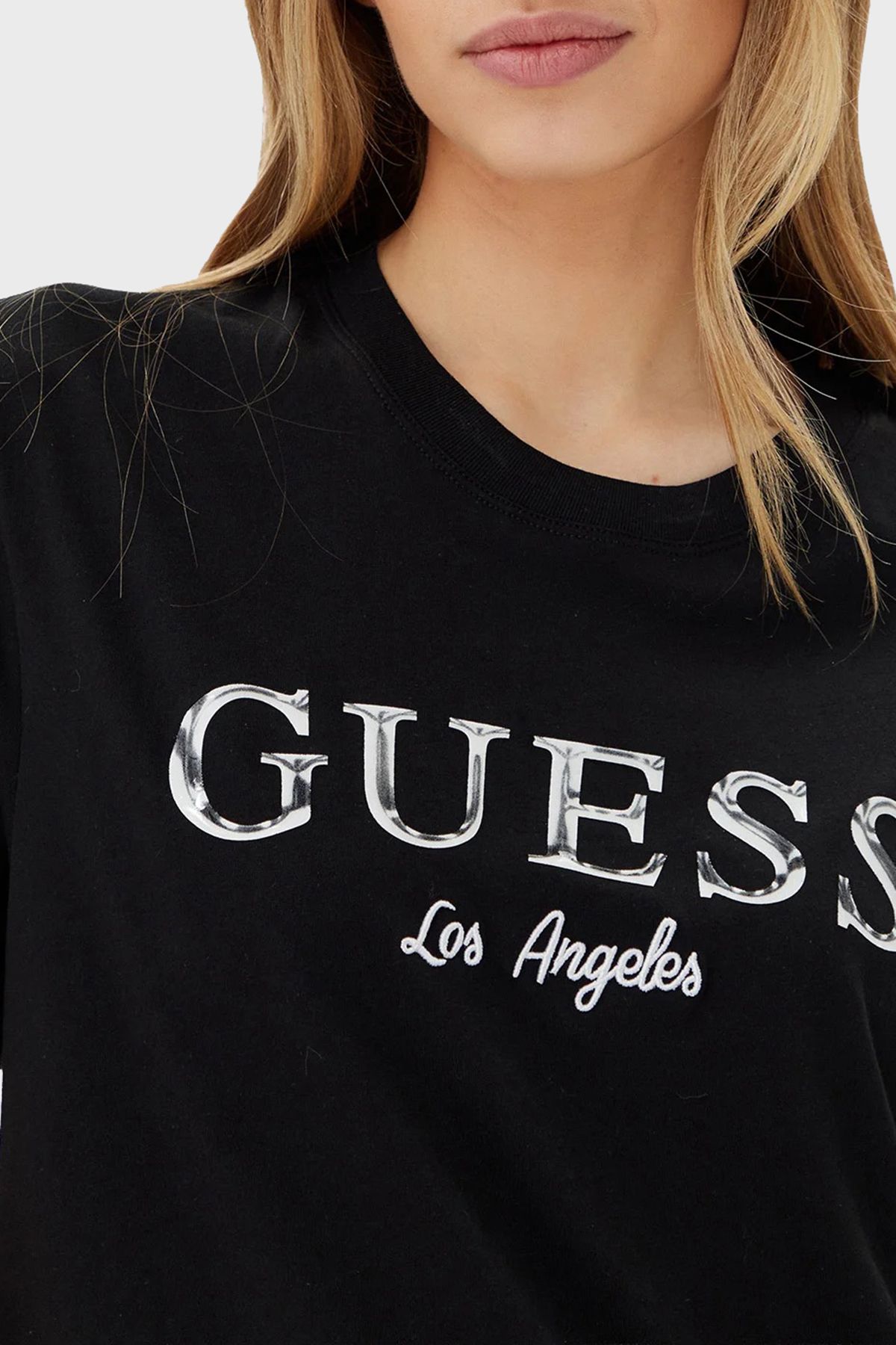 Guess-Clematis 100% βαμβακερό μπλουζάκι με λογότυπο κανονική εφαρμογή V5GI09K9RM1 T SHIRT V5GI09 K9RM1 JBLK 4