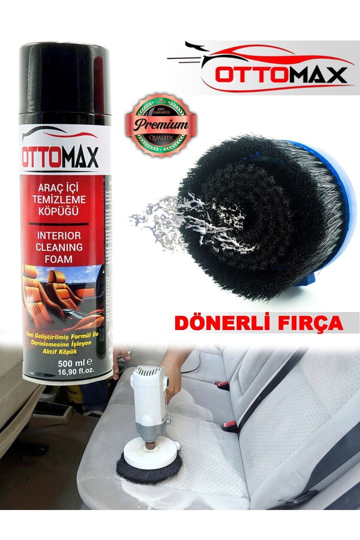 OTTOMAX Pro Su Sıçratmayan Yumuşak Koltuk Fırçası Koltuk Tavan Temizleme İlacı
