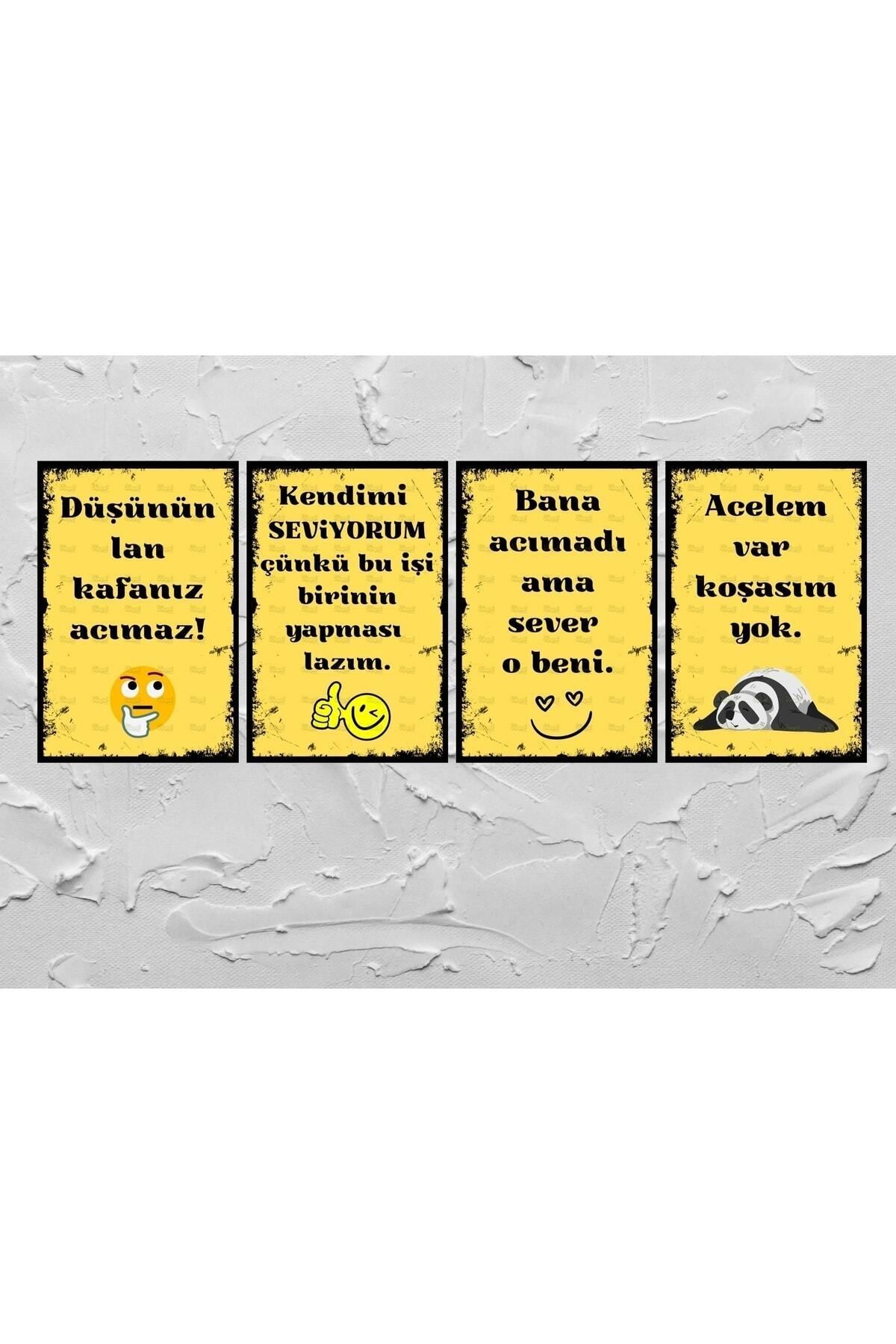 TABLOX Duvar Yazıları Retro Ahşap Poster Set 4 Lü 20x30cm