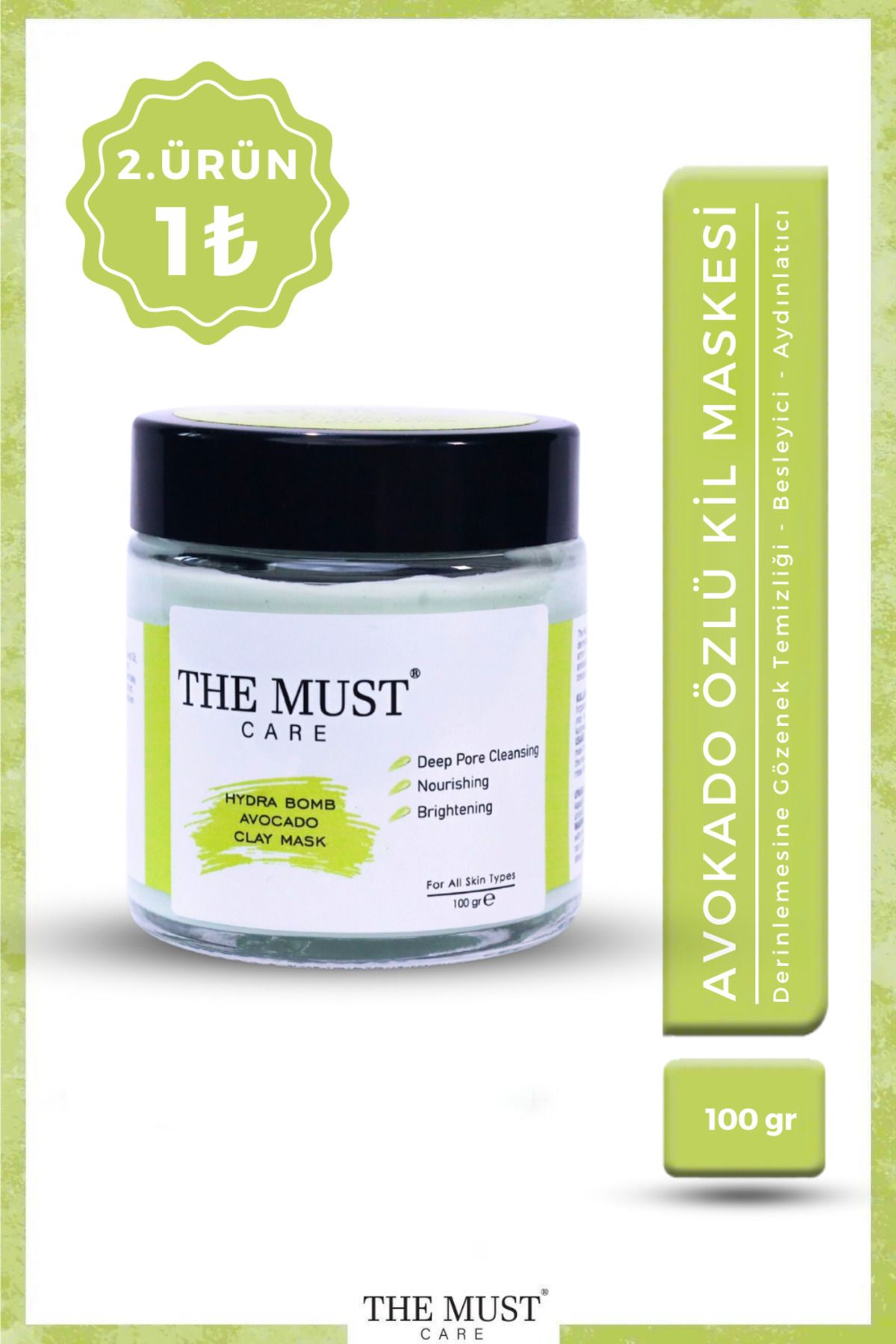 THEMUSTCARE Hydra Bomb Avocado Clay Mask, Arındırıcı, Yoğun Nemlendirme ve Besleyici, Siyah Nokta Karşıtı, 100ml