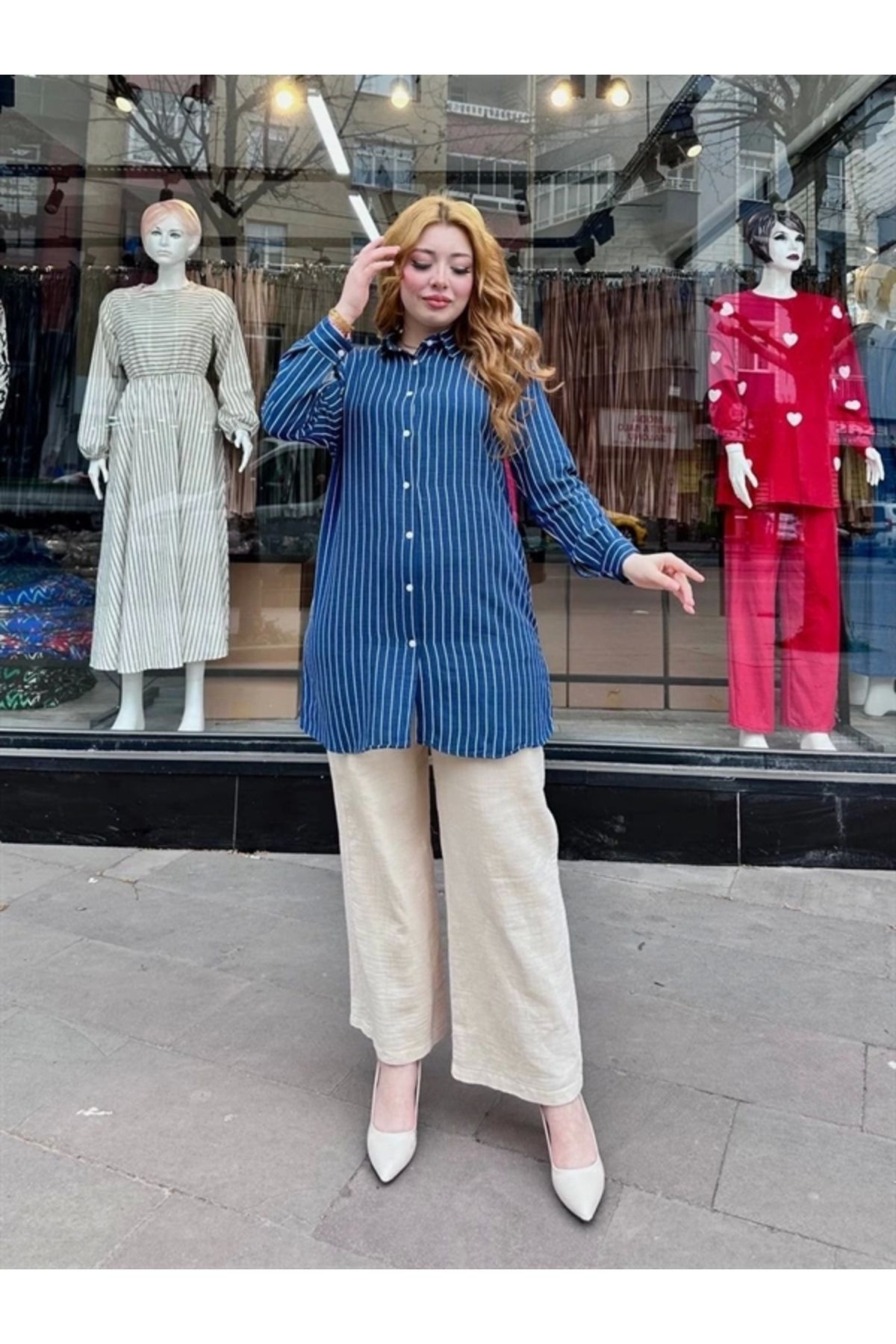 Lale Moda Çizgili tunik gömlek