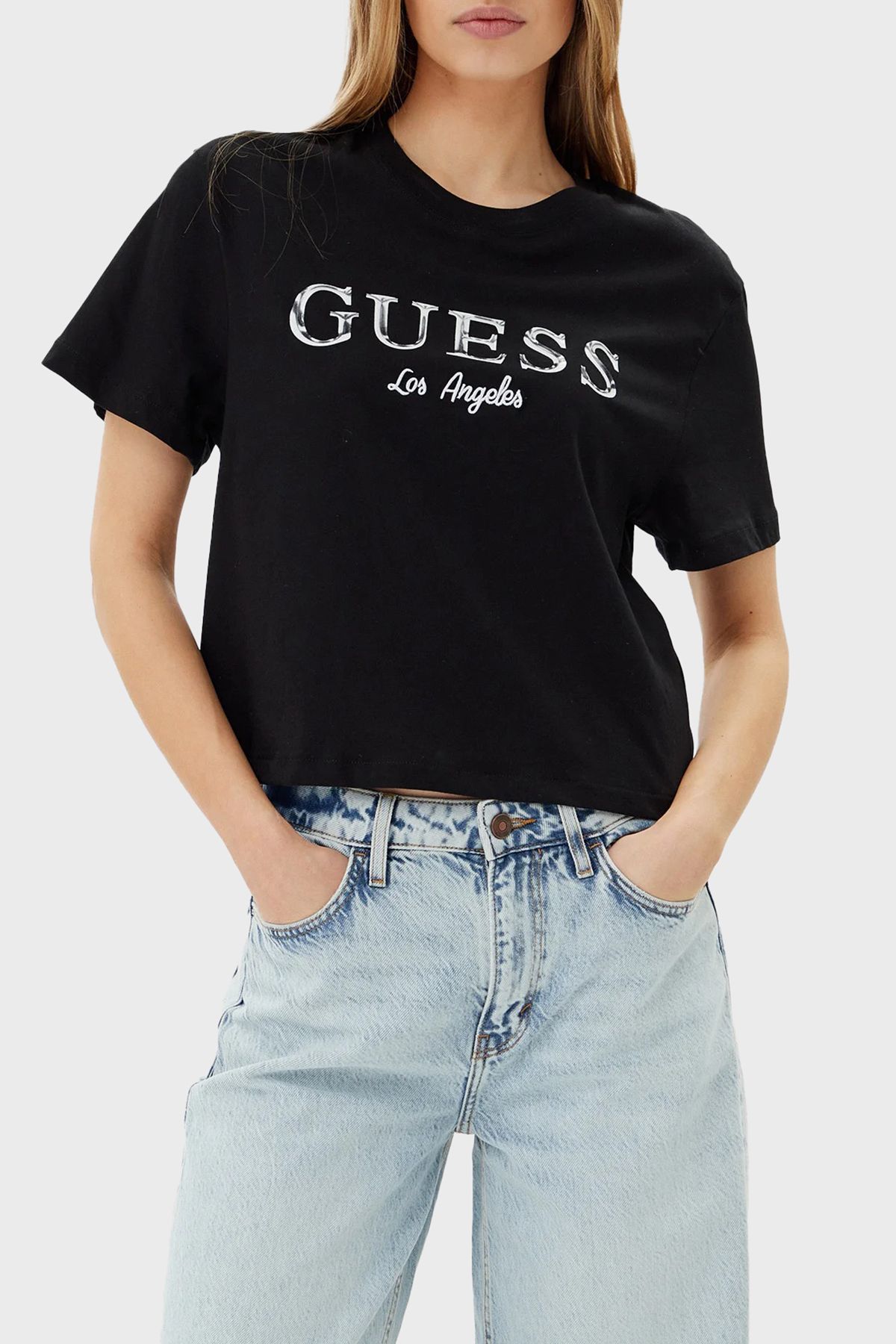 Guess-Clematis 100% βαμβακερό μπλουζάκι με λογότυπο κανονική εφαρμογή V5GI09K9RM1 T SHIRT V5GI09 K9RM1 JBLK 1