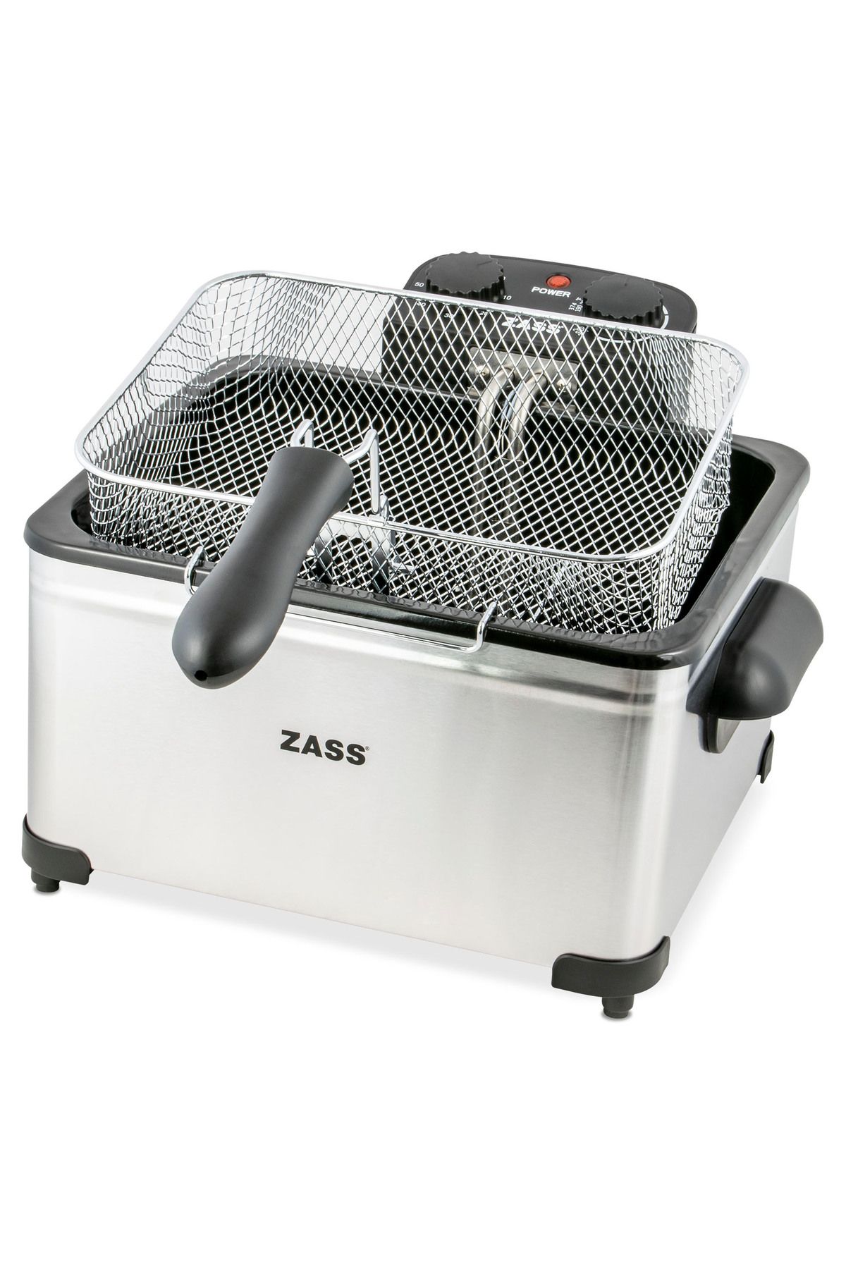 Zass-Friteuză dublă din oțel inoxidabil Zdf 07, 2000w, 5l, 3 coșuri, capac cu sticlă, cronometru 60 de minute 2