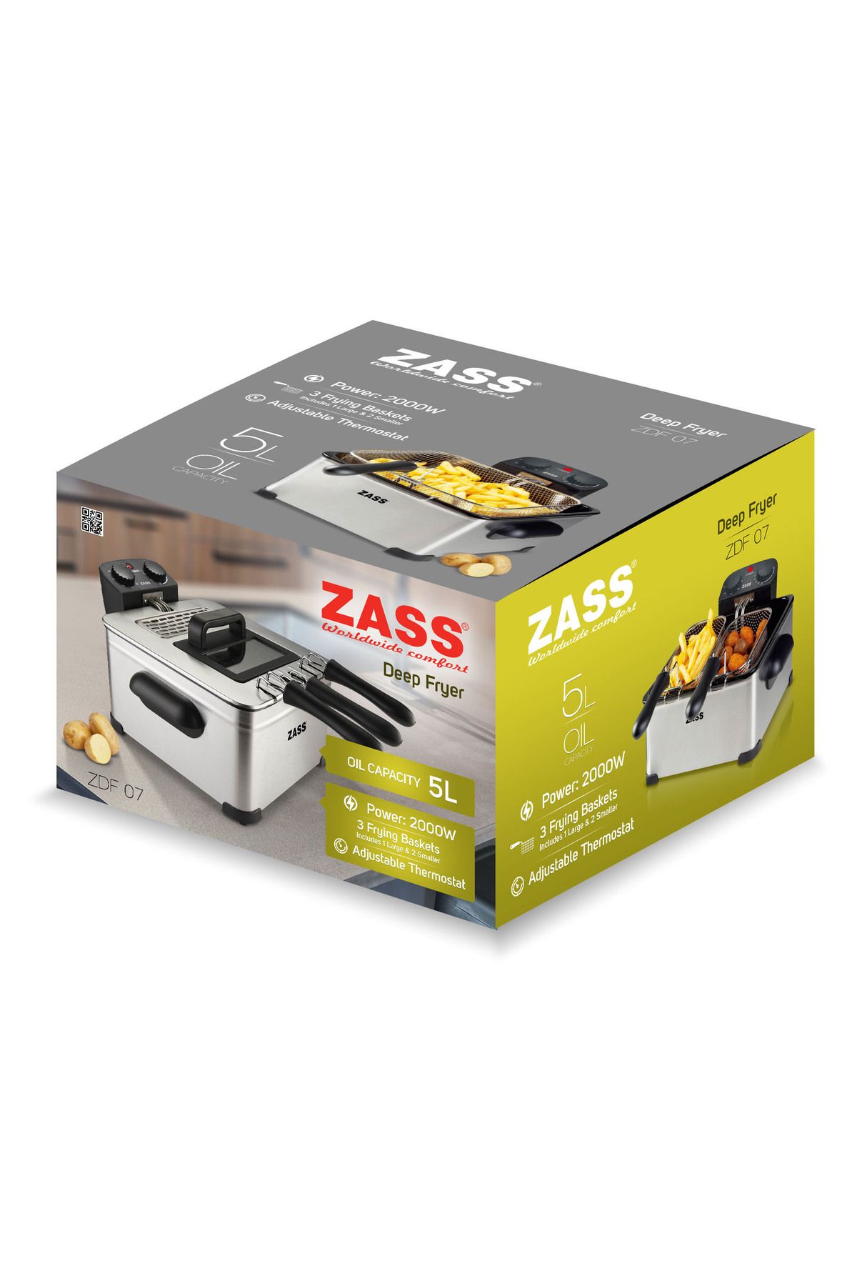 Zass-Friteuză dublă din oțel inoxidabil Zdf 07, 2000w, 5l, 3 coșuri, capac cu sticlă, cronometru 60 de minute 9