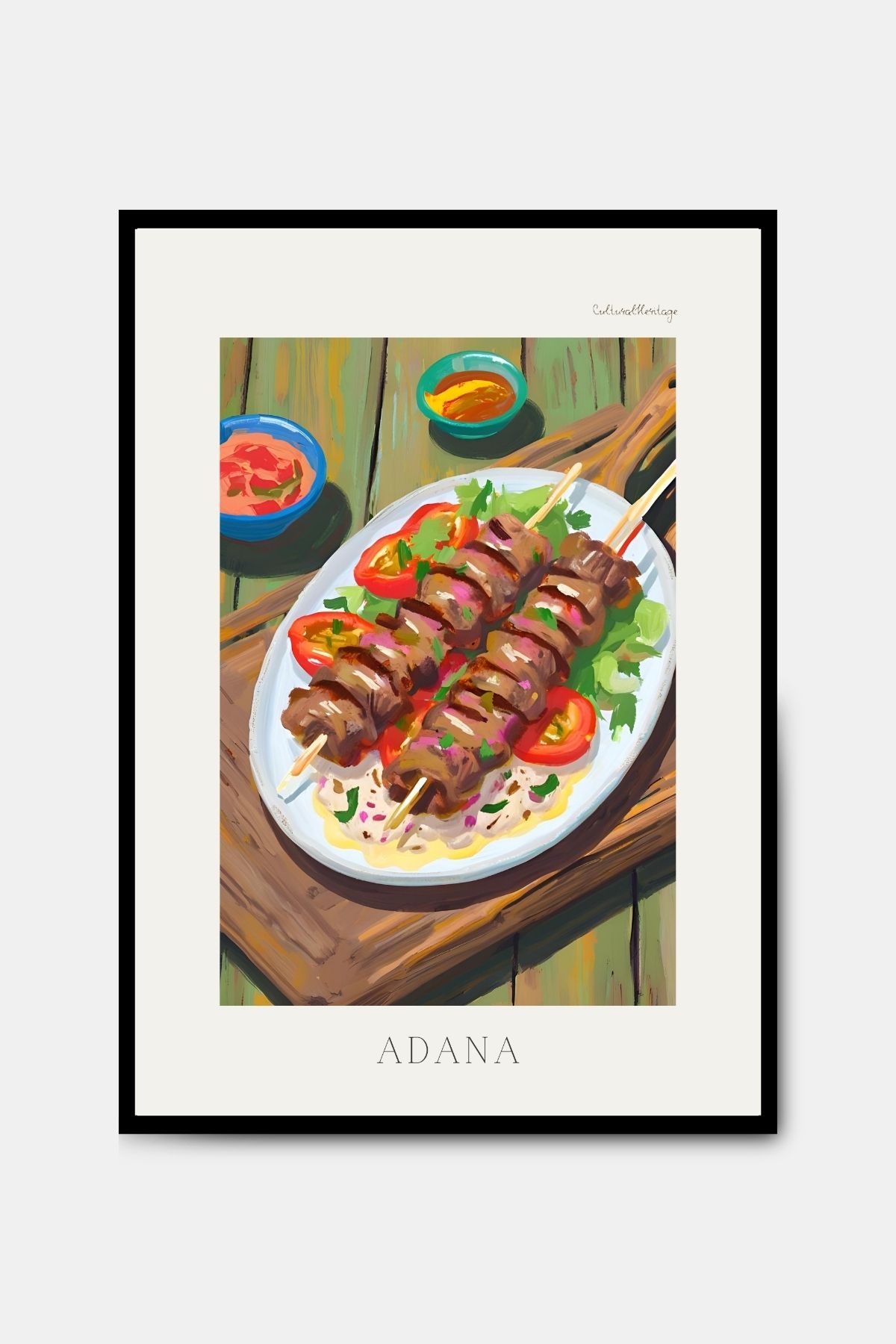 PİTAYA Adana Kebabı Poster - Çerçevesiz Tasarım Manzara Poster Mutfak Yağlı Boya Tablo Duvar Dekorasyonu