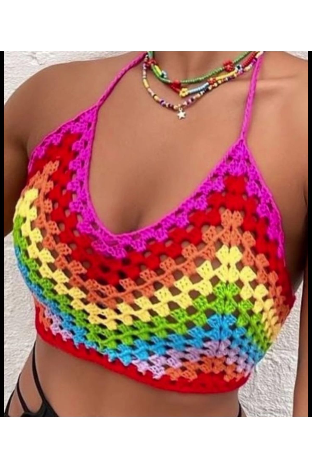 ZAHandmade El örgüsü yazlık renkli büstiyer